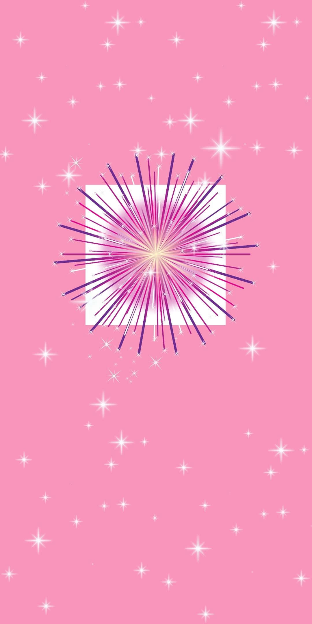 Sparkly Pink 桌布 壁紙 — 充滿活力的粉紅色背景，點綴著閃爍的星星和中央放射的紫色和白色爆發。