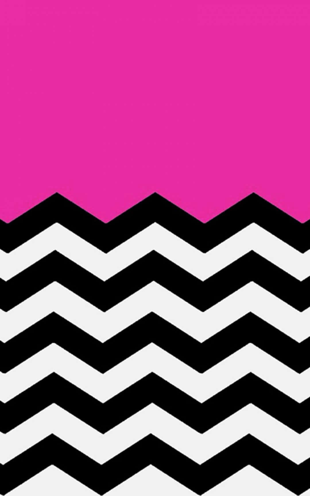 Pink Black And White 桌布 壁紙 — 充滿活力的粉紅色背景遇上大膽的黑白鋸齒圖案，構成引人注目的幾何壁紙。