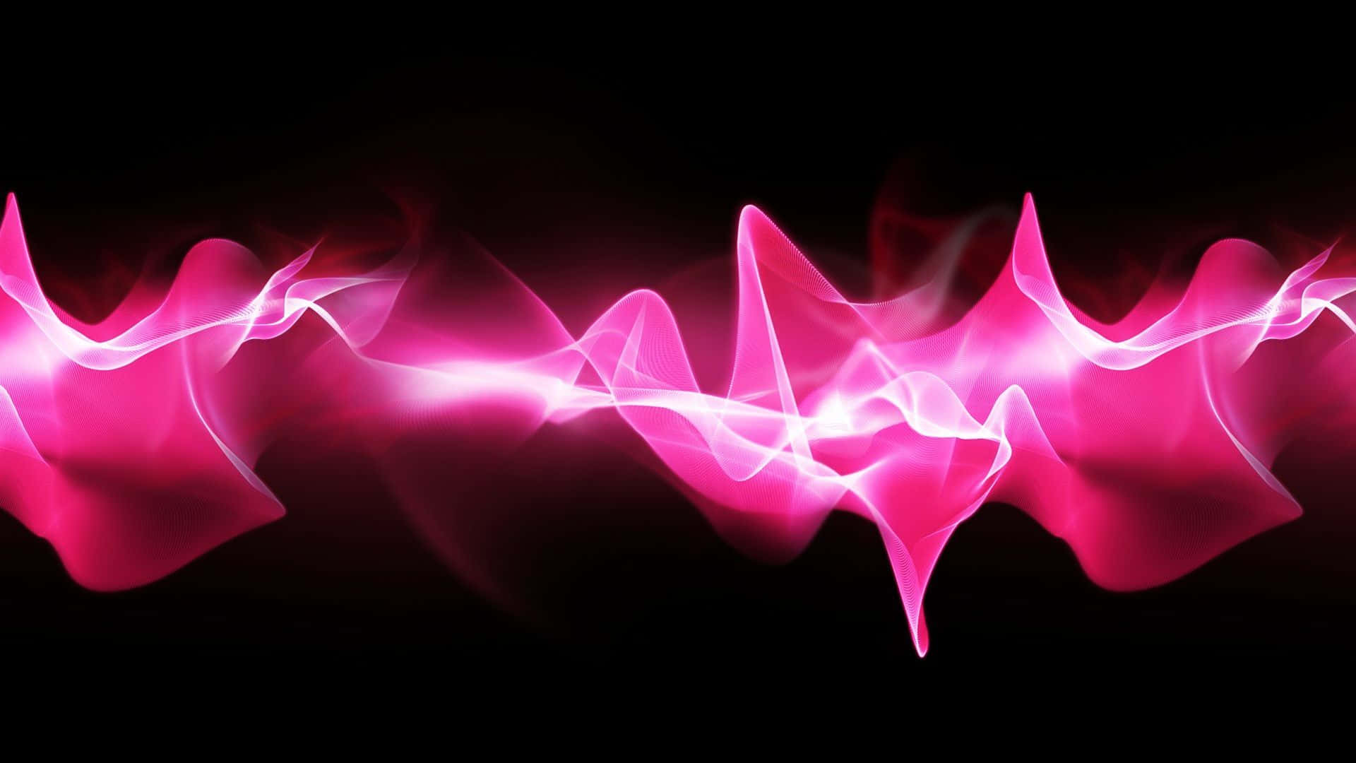 迷幻動圖 桌布 壁紙 — 充滿活力的粉紅色能量波在黑色虛空中脈動流動，帶有發光的白色亮點。