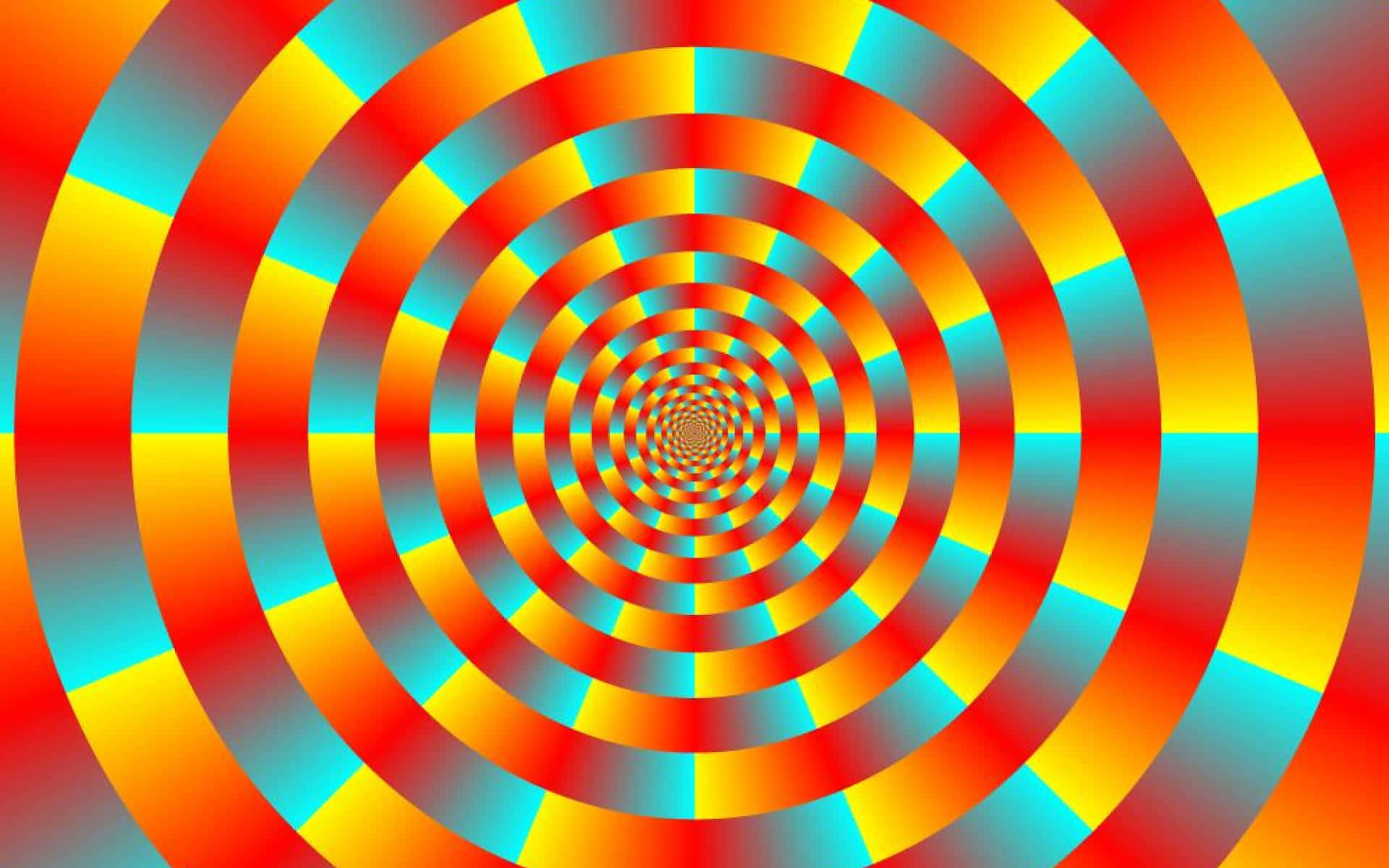橘色 桌布 壁紙 — 充滿活力的紅、橙、青藍色同心圓創造出催眠般的視覺錯覺，將視線向內吸引。