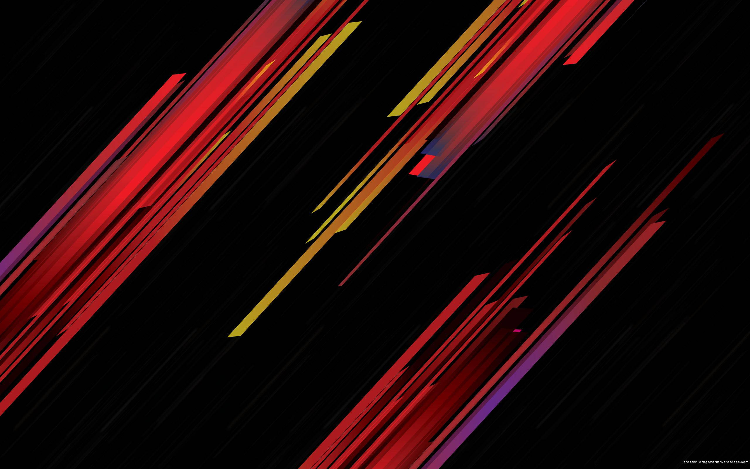 AMOLED 桌布 壁紙 — 充滿活力的紅色、黃色和紫色條紋斜向劃過純黑色背景，形成動態抽象構圖。