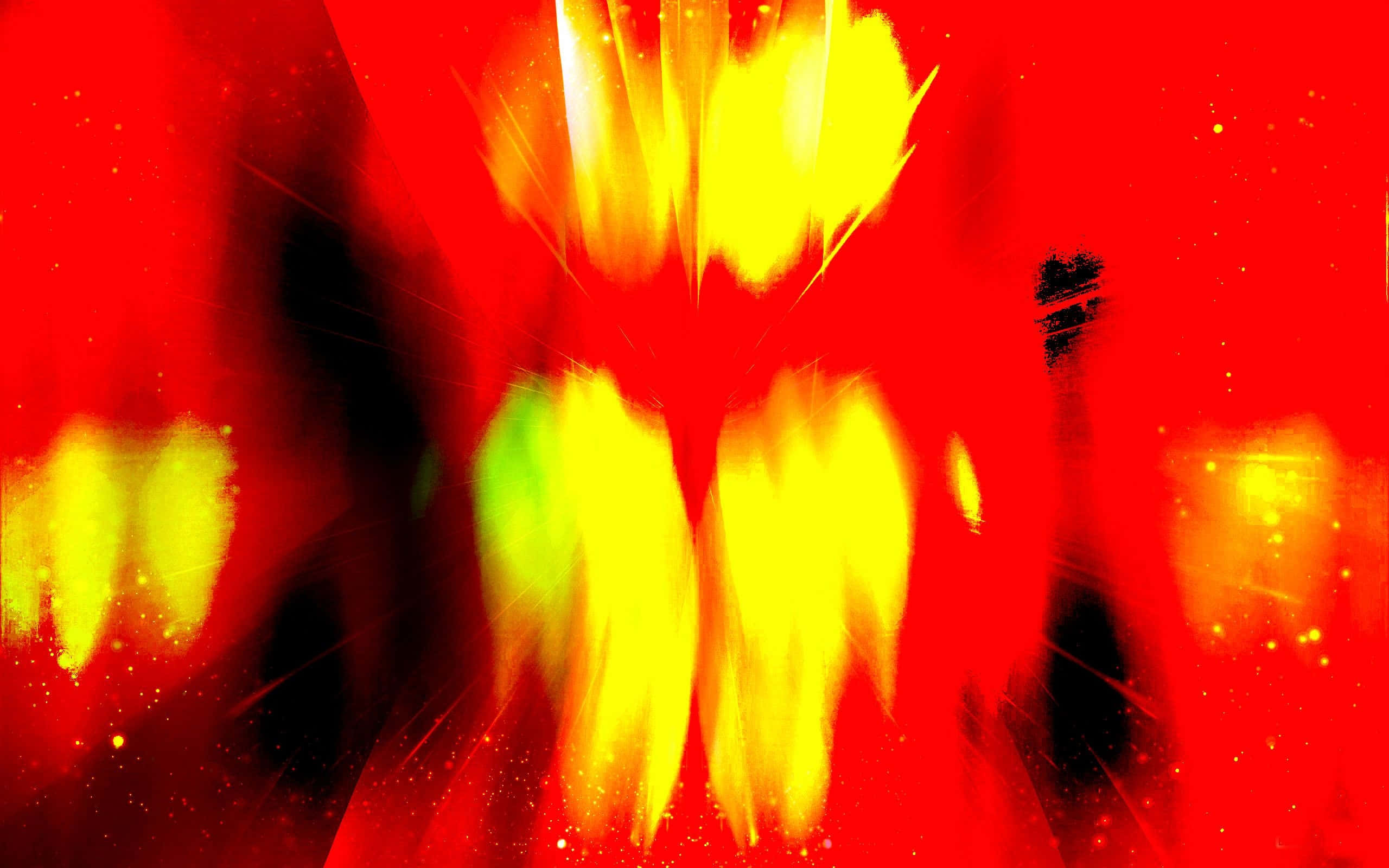 Yellow Abstract 桌布 壁紙 — 充滿活力的紅色、黃色和黑色抽象爆炸，帶有發光的條紋和斑點。