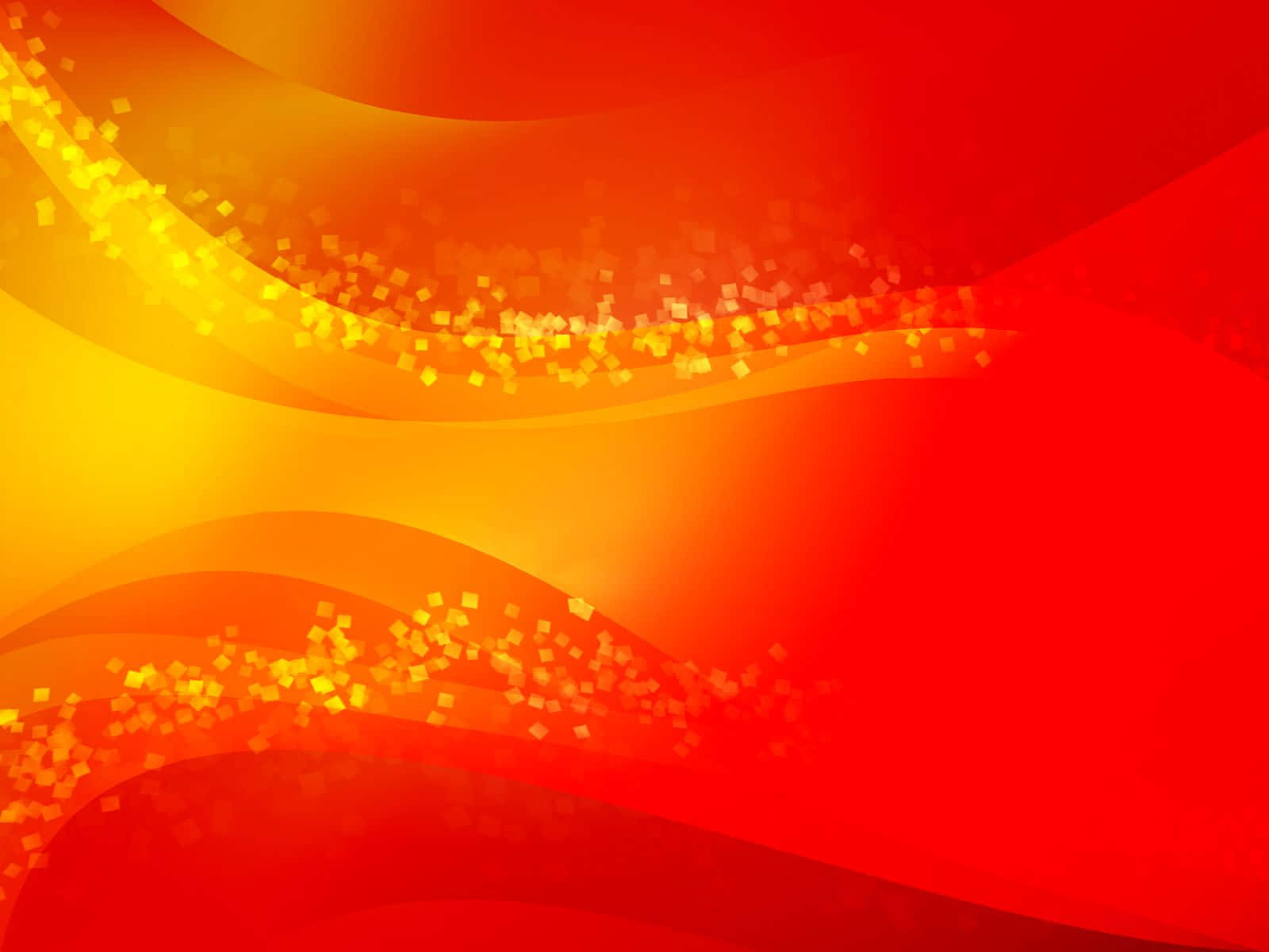 Banner 桌布 壁紙 — 充滿活力的紅色和橙色抽象波浪在畫布上流動，閃爍著金色粒子。