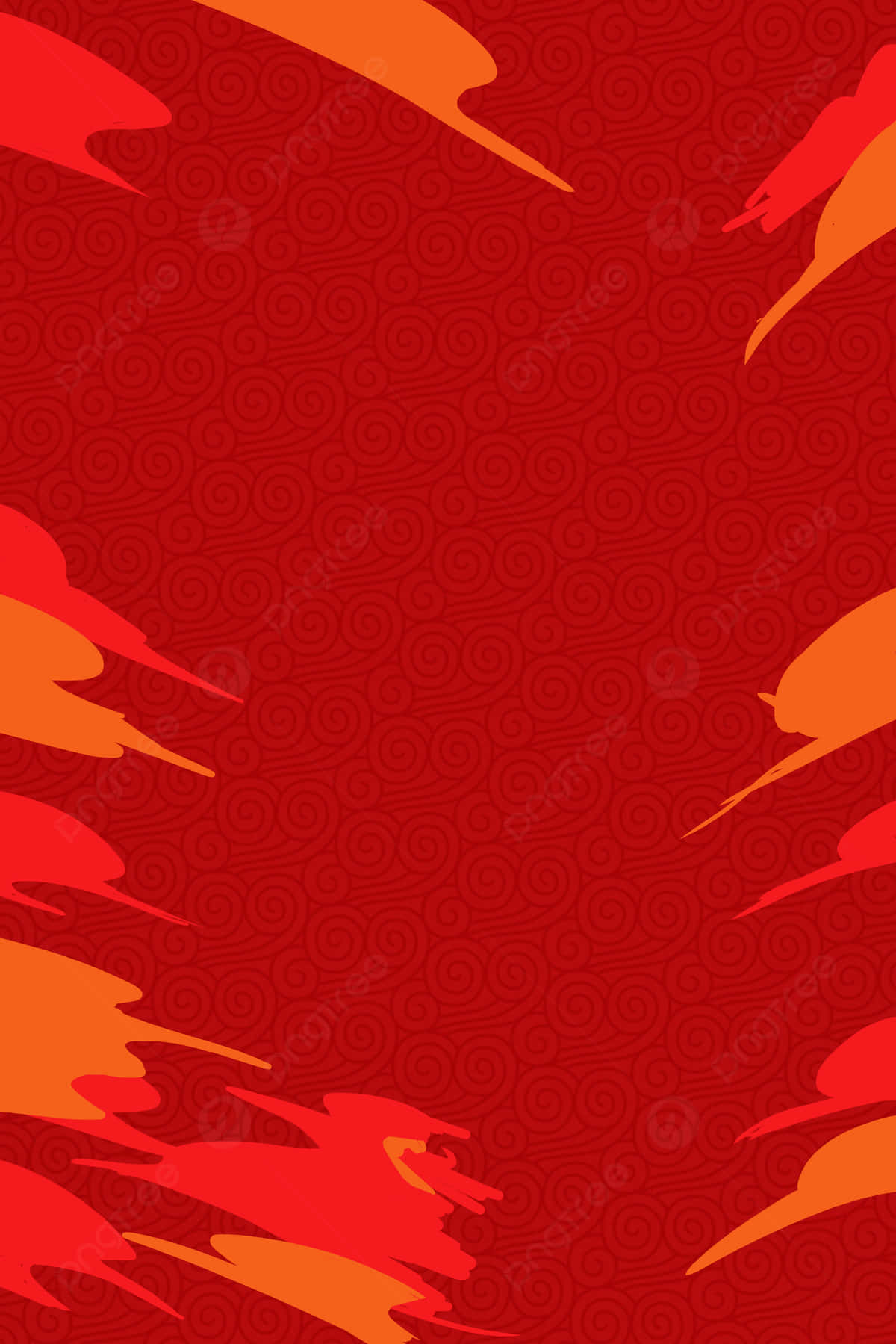 Red And Orange 桌布 壁紙 — 充滿活力的紅色和橙色抽象漩渦環繞著帶有重複圓形圖案的紋理背景。