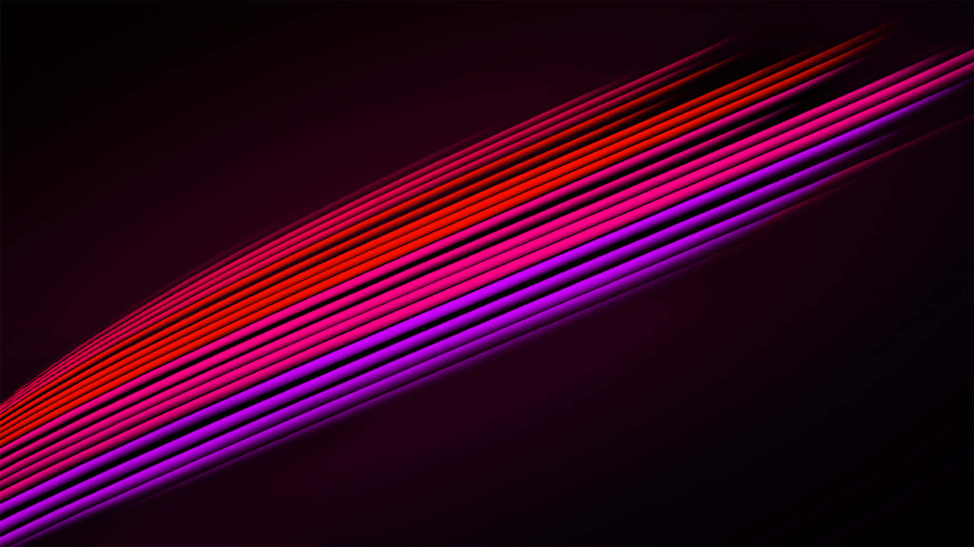 HD Amoled 桌布 壁紙 — 充滿活力的紅色和紫色發光條紋在深黑色背景上對角彎曲，形成動態抽象構圖。