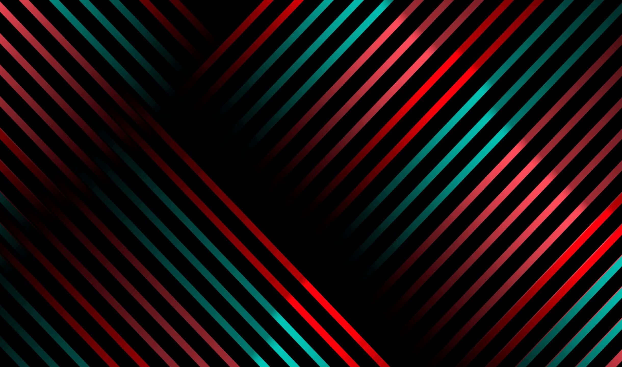 Stripes 桌布 壁紙 — 充滿活力的紅色和藍綠色對角線條紋在深黑色背景上放射出動態的幾何圖案。