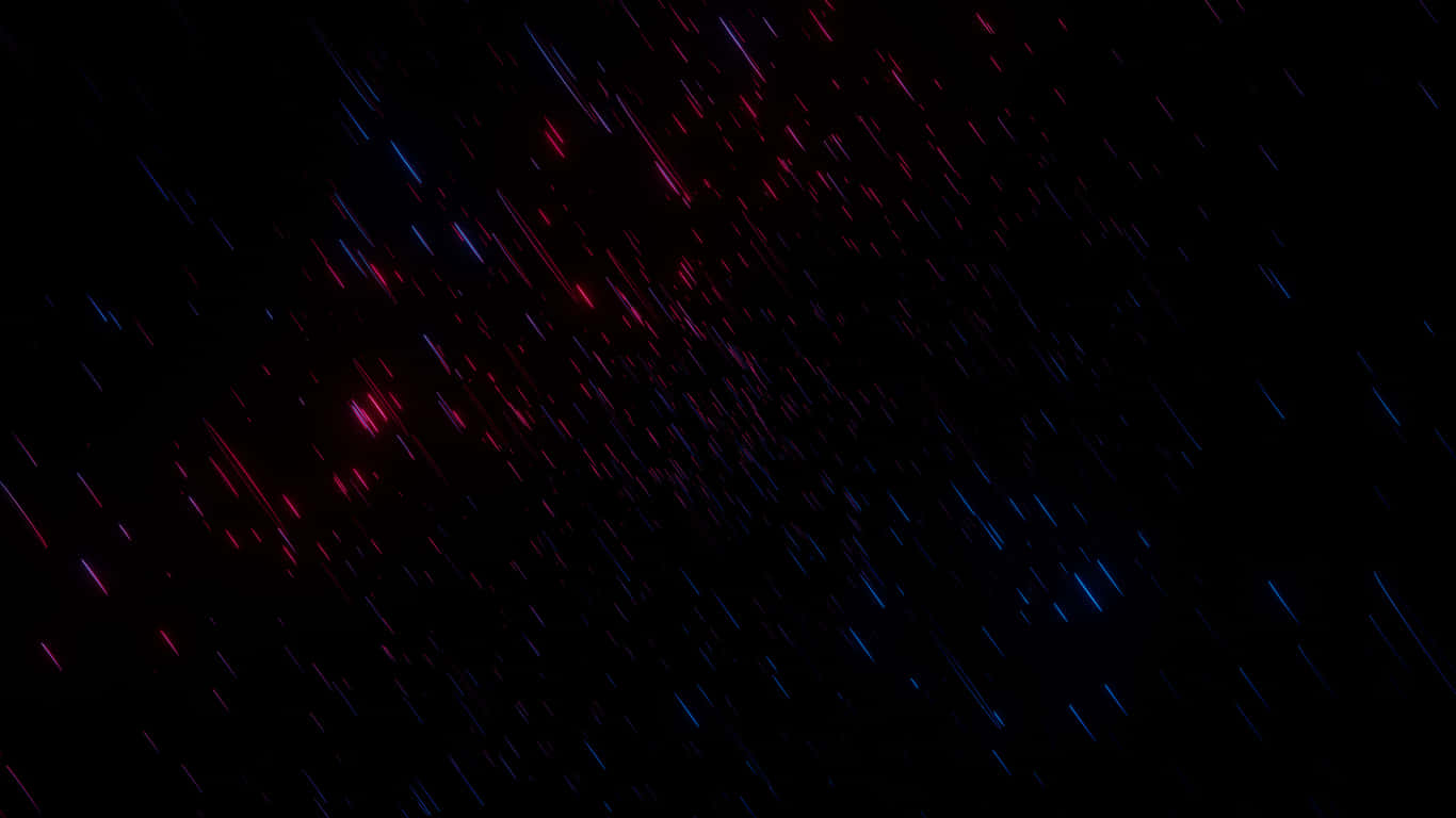 1366x768 桌布 壁紙 — 充滿活力的紅色和藍色光線條紋對角線劃過深邃的黑色虛空，如同宇宙之雨。