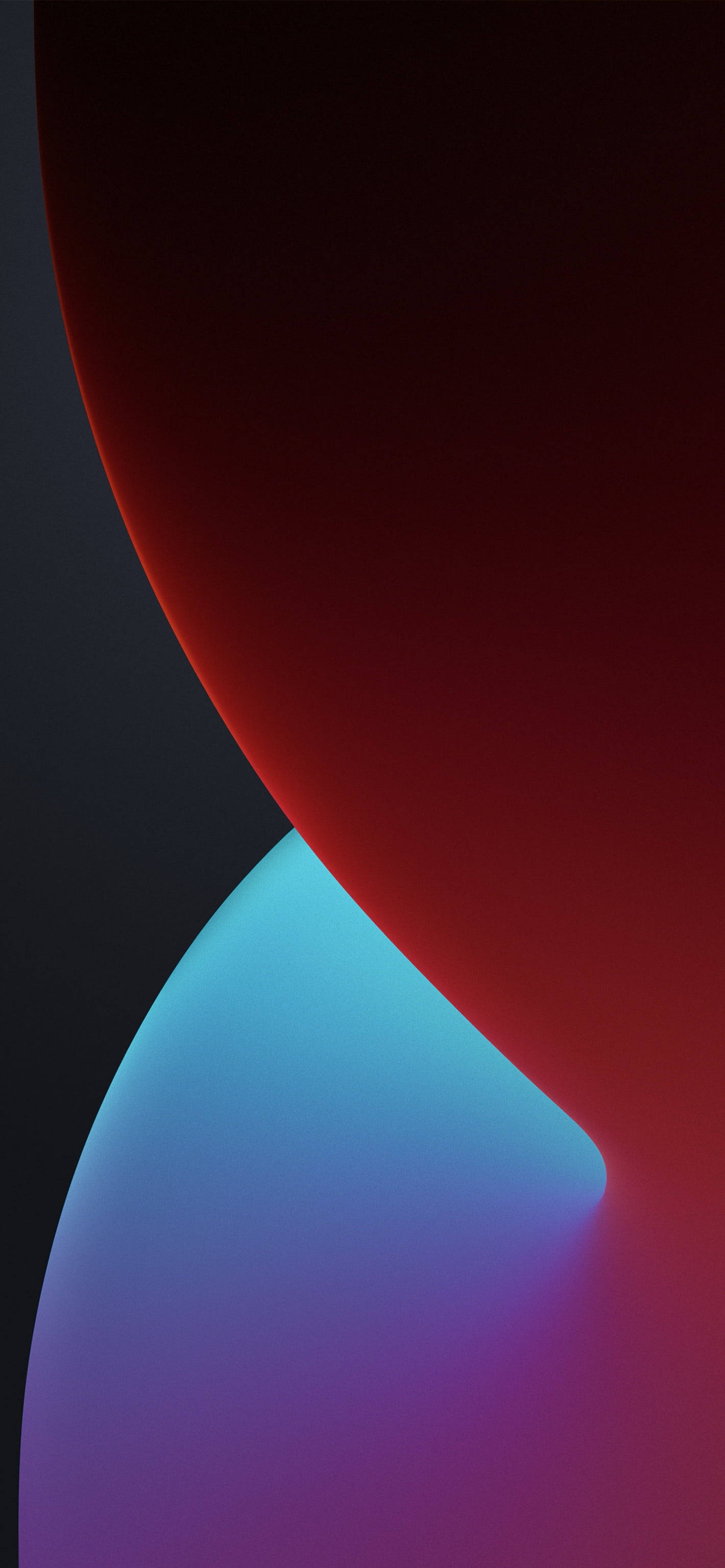 iPhone 桌布 壁紙 — 充滿活力的紅色和藍色抽象形狀在深色背景上彎曲，邊緣柔和發光。