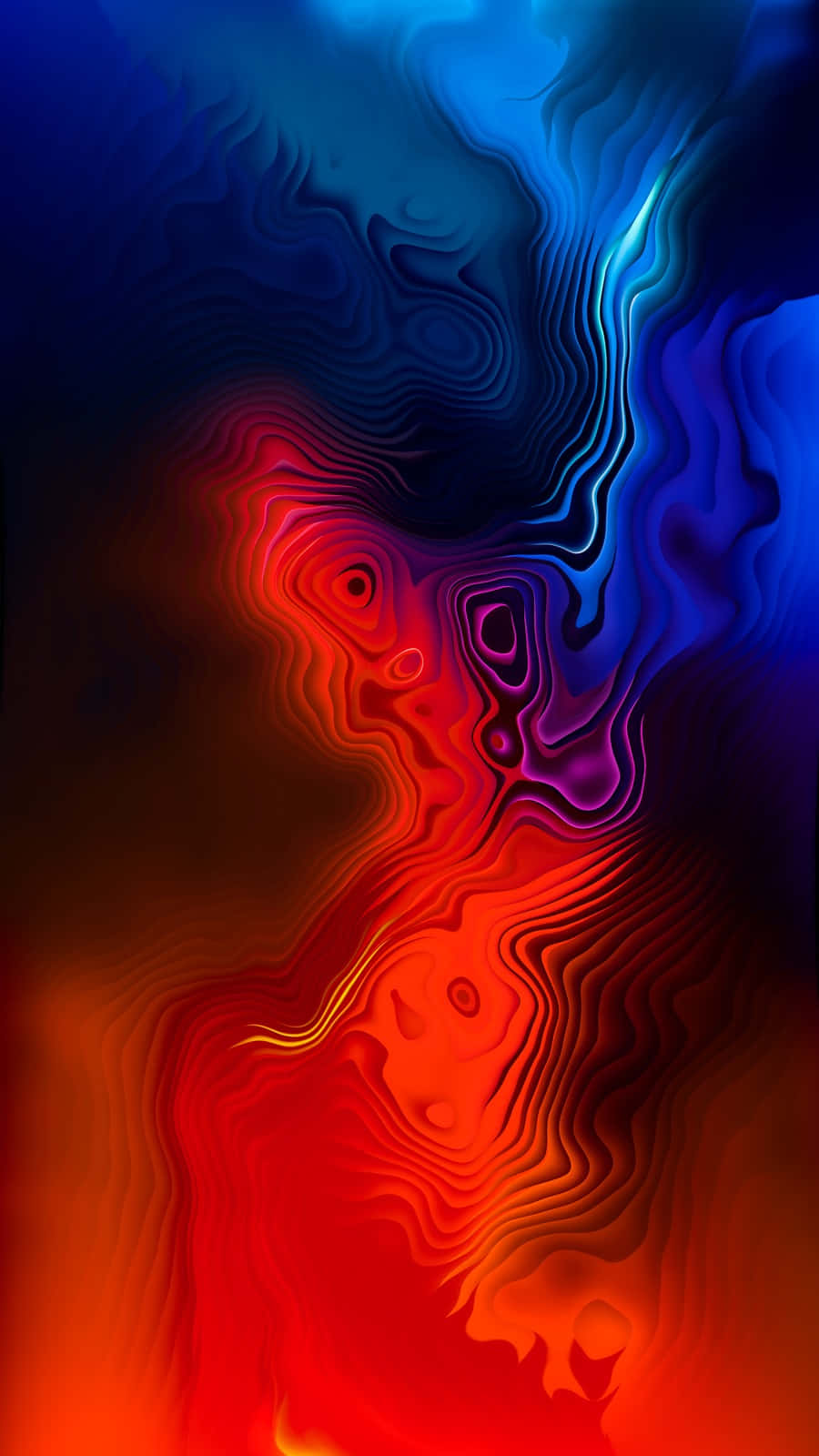 Color Phone 桌布 壁紙 — 充滿活力的紅色和藍色抽象波浪在深色背景上動態旋轉。
