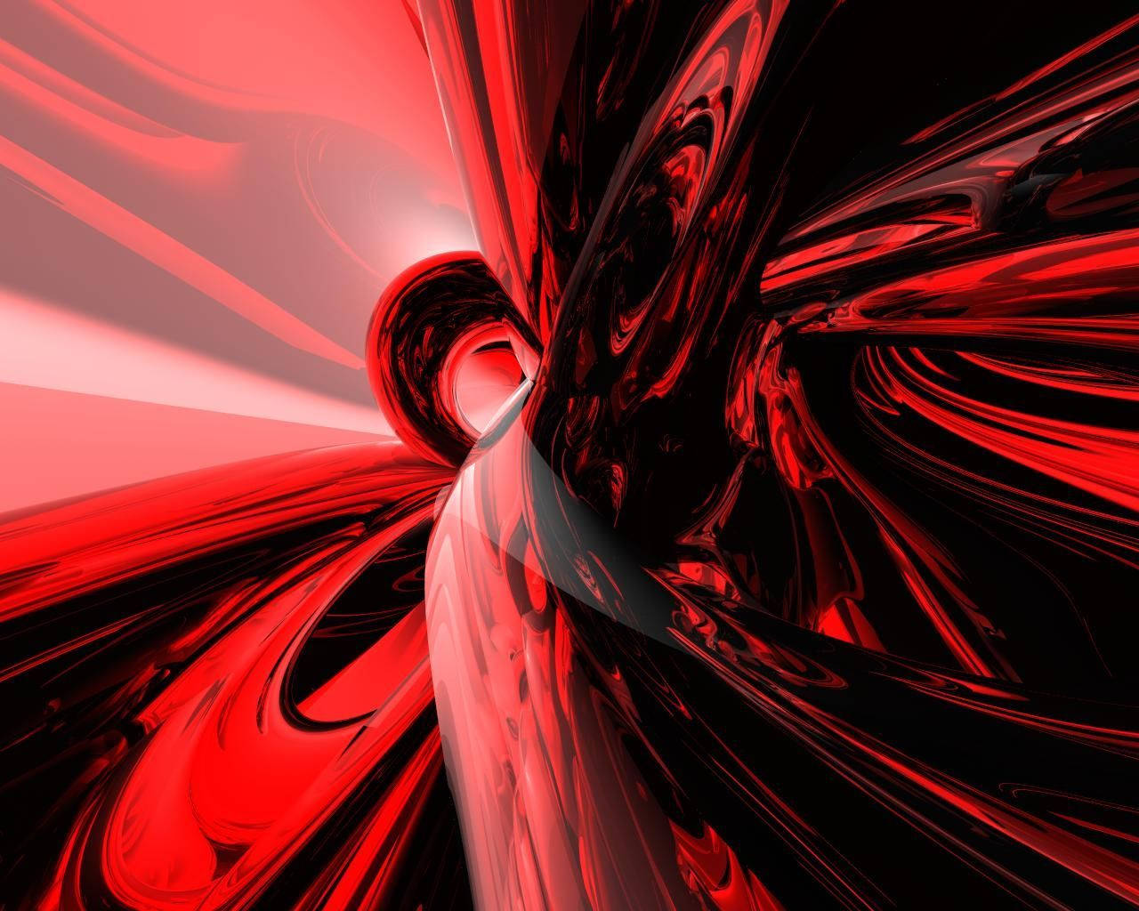 Cool Red 桌布 壁紙 — 充滿活力的紅色和黑色抽象漩渦，以光澤流動的紋理創造出動態的隧道效果。