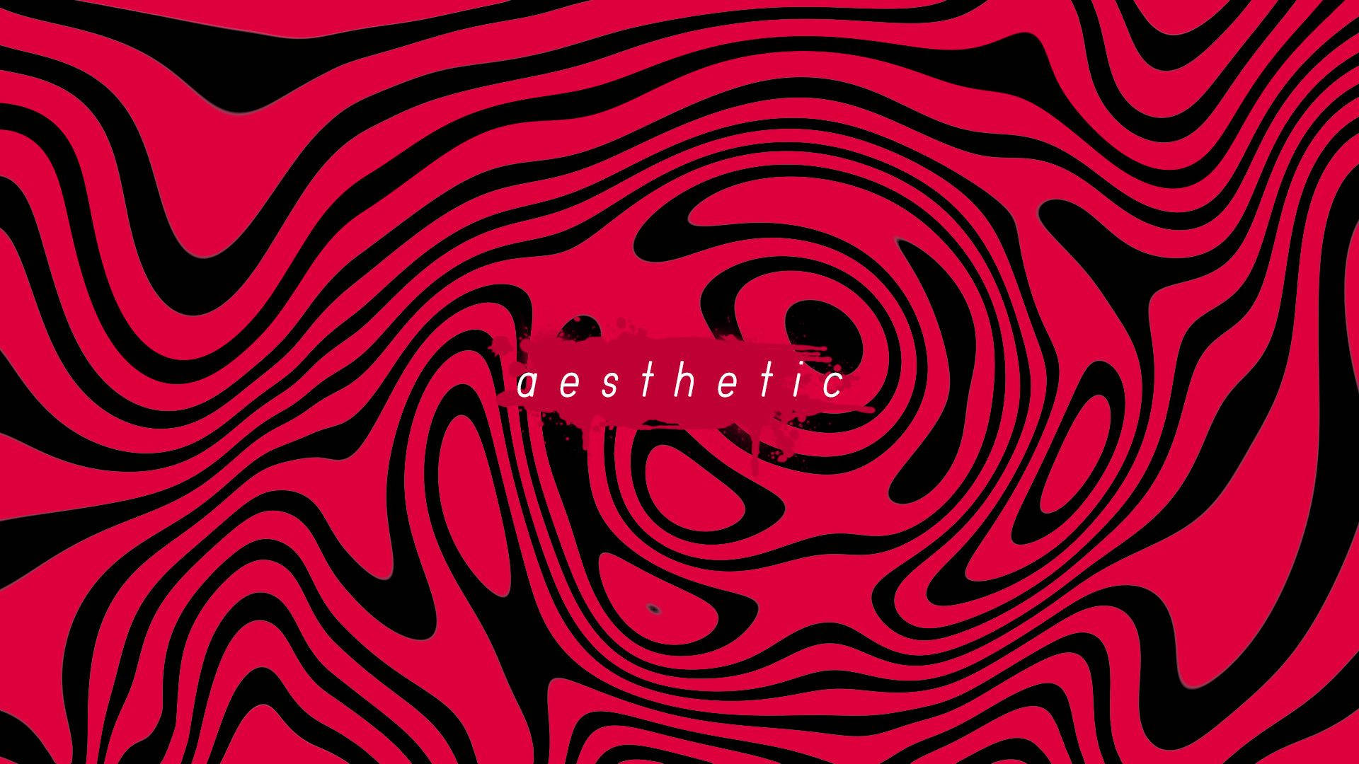 PewDiePie 桌布 壁紙 — 充滿活力的紅色和黑色漩渦抽象圖案，中間有白色字樣的aesthetic。