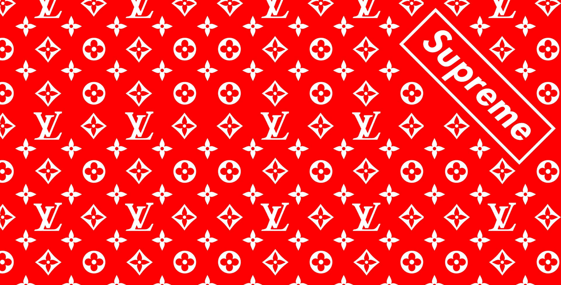 紅色背景，帶有白色 Louis Vuitton 字母組合和對角線 Supreme 標誌。 — Valorant Logo 壁紙