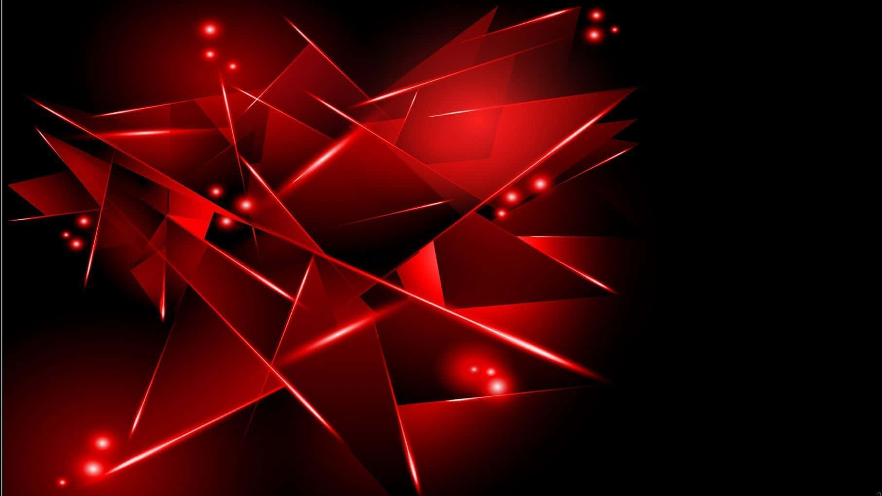 Red Gaming 桌布 壁紙 — 充滿活力的紅色幾何碎片和發光球體在深邃的黑色虛空中動態漂浮。