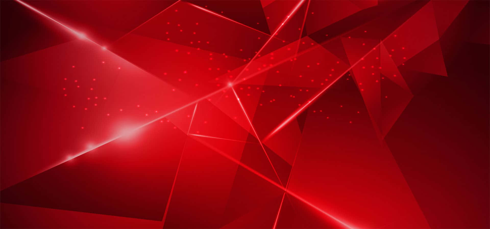 Banner 桌布 壁紙 — 充滿活力的紅色抽象幾何桌布，帶有發光的光束和三角形切面，營造出動態的數位藝術構圖。