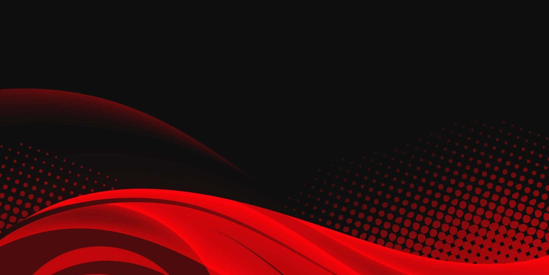 1080p Red And Black 桌布 壁紙 — 充滿活力的紅色抽象波浪在黑色背景上流動，半色調點狀圖案營造出動態運動。