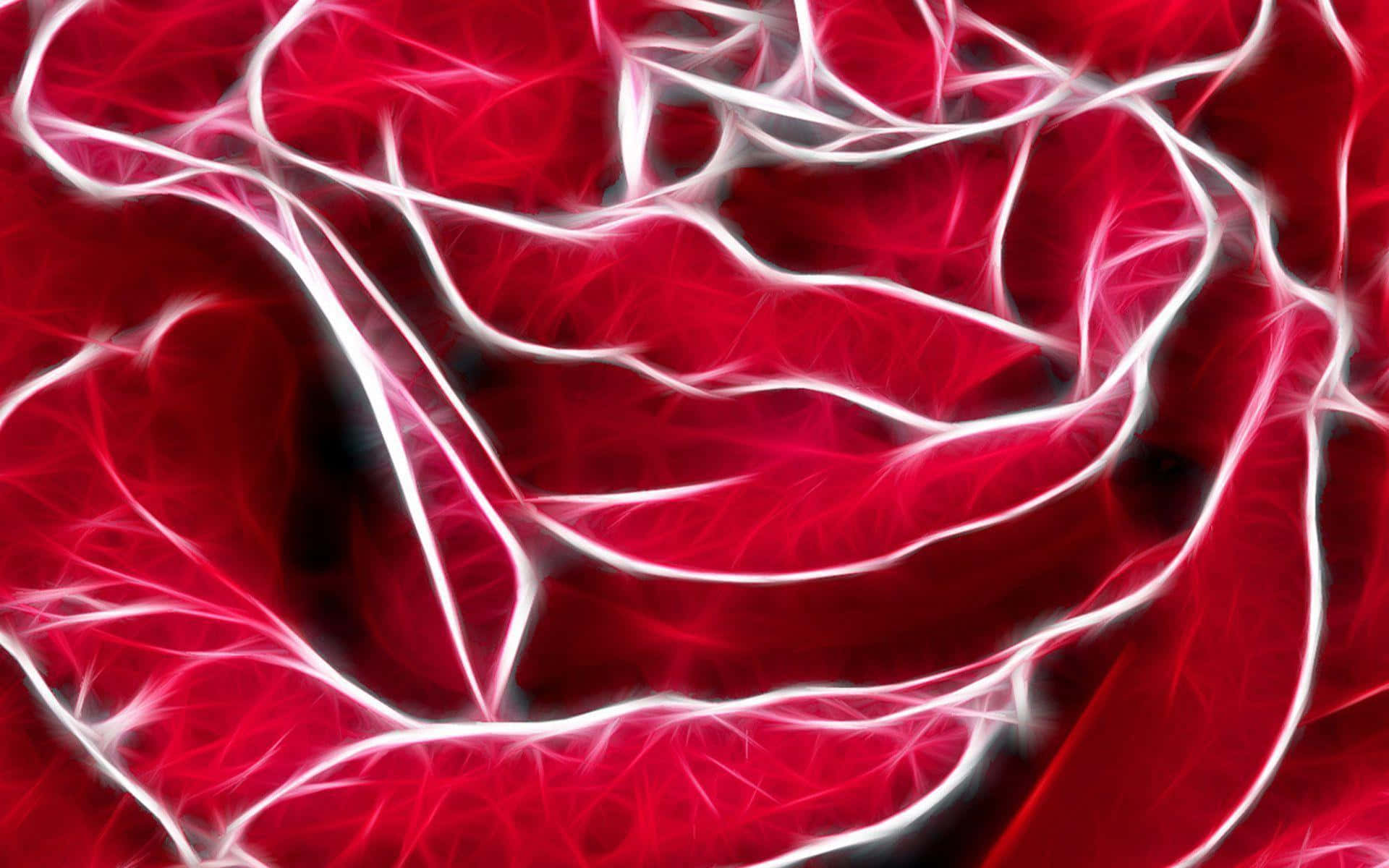 Red Neon 桌布 壁紙 — 充滿活力的紅色抽象碎形圖案，帶有發光的白色線條，營造出動態的漩渦運動。