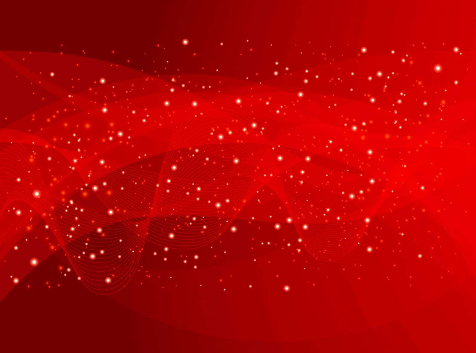 Red Pc 桌布 壁紙 — 充滿活力的紅色抽象背景，帶有發光粒子和流動的波浪狀線條，營造出動態的數位圖案。