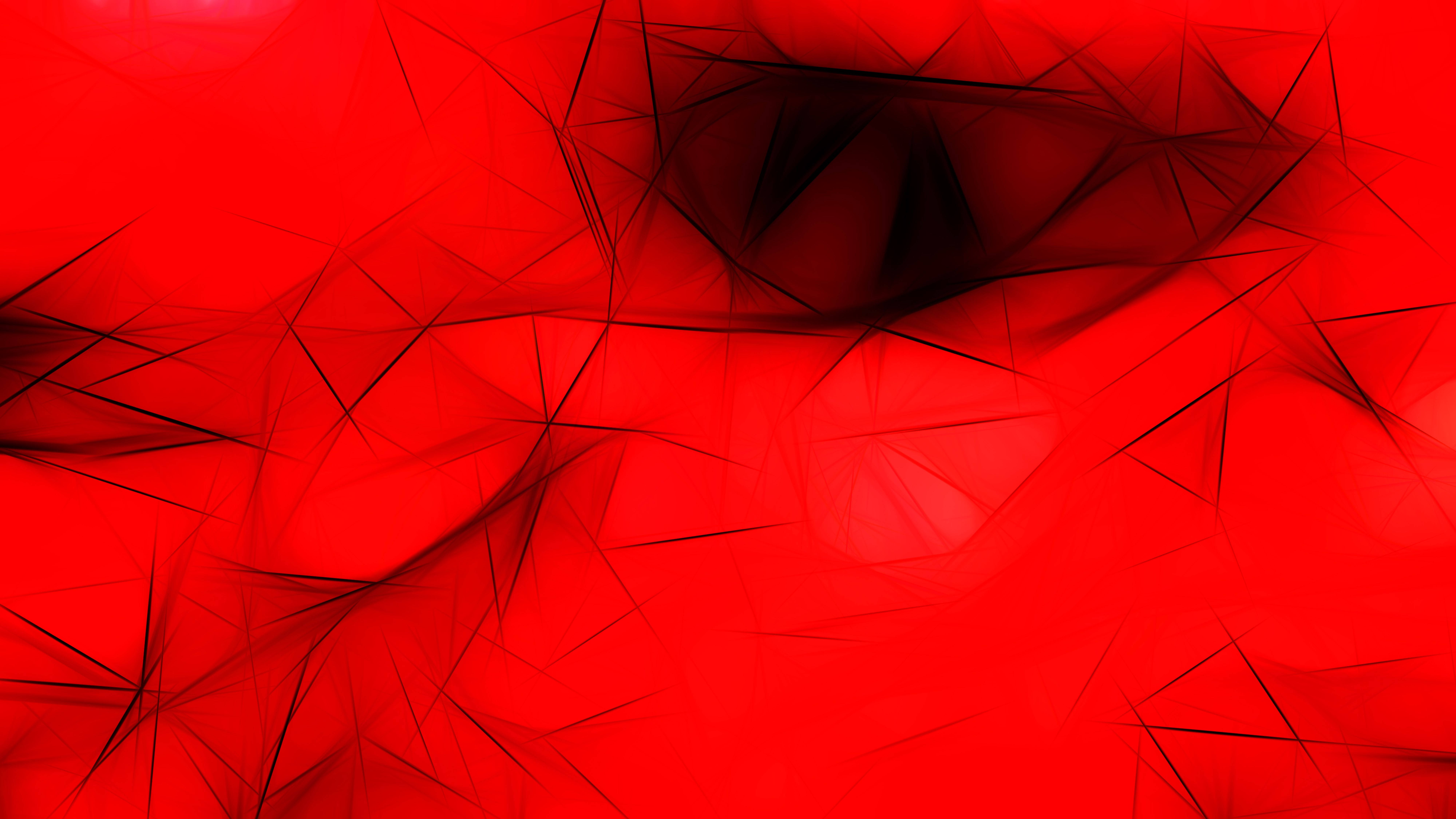 Cool Red 桌布 壁紙 — 充滿活力的紅色抽象背景，帶有黑色幾何線條和三角形形狀，營造出動態的數位藝術構圖。