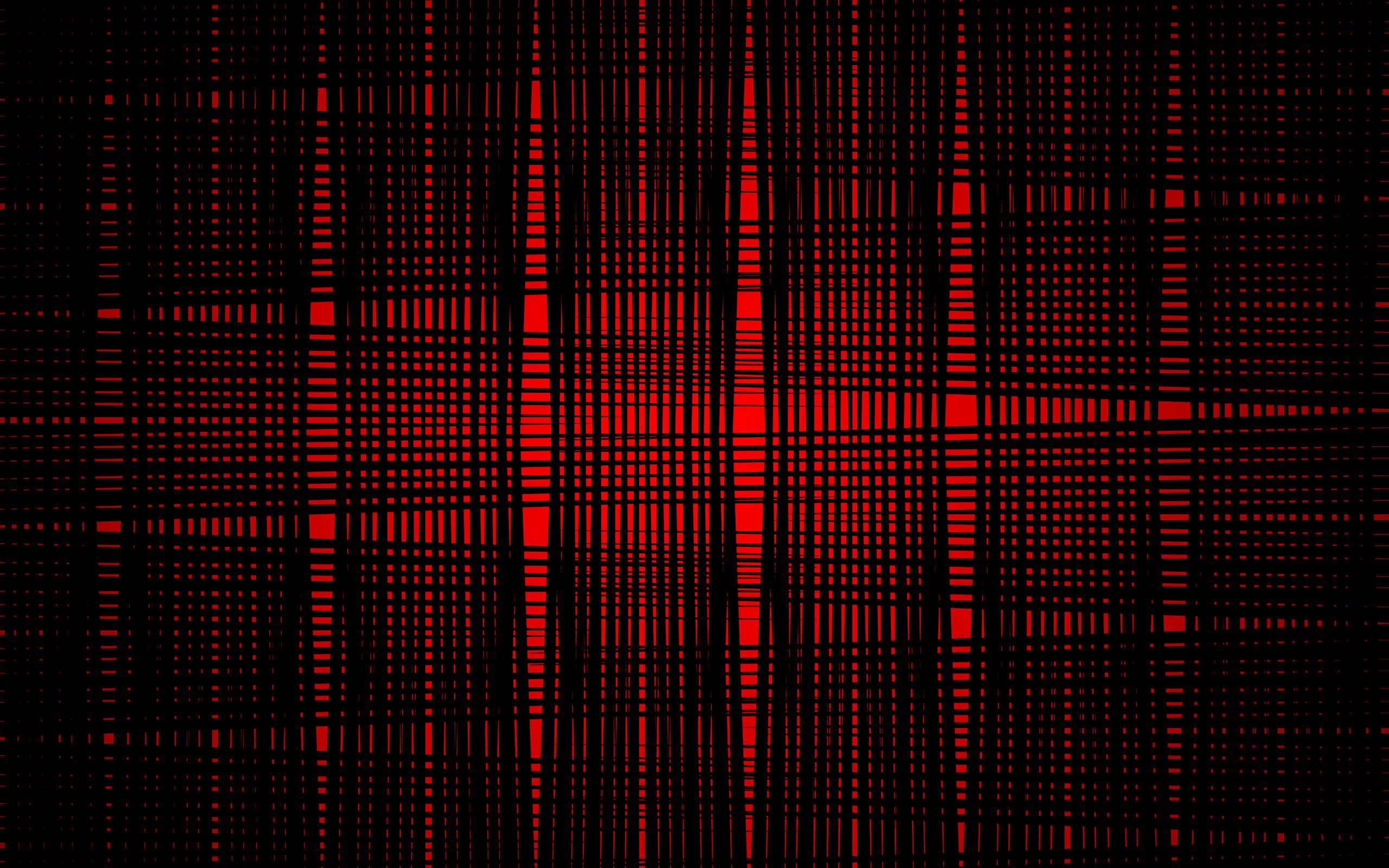 1080p Red And Black 桌布 壁紙 — 充滿活力的紅色數位網格在黑色背景上脈動，營造出未來主義的抽象圖案。
