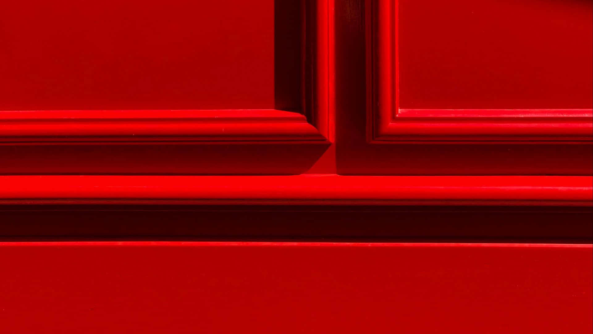 1920x1080 Red 桌布 壁紙 — 充滿活力的紅色木門板，帶有鮮明的幾何線條和深邃的陰影凹槽。