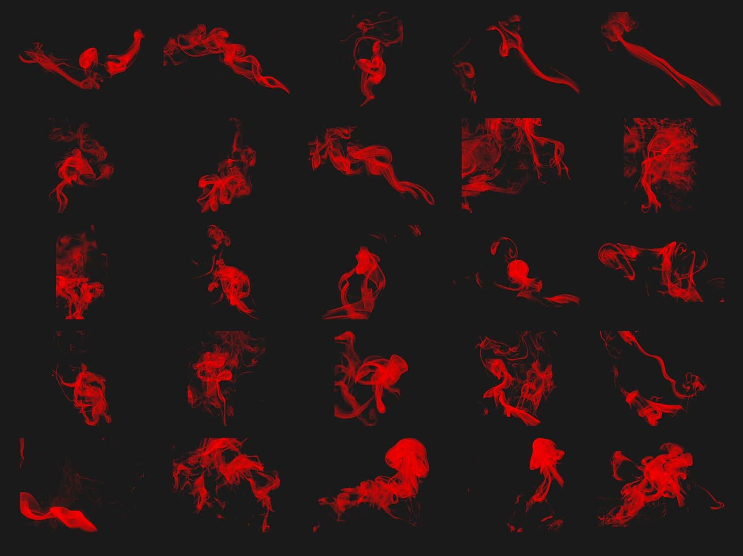 Red Smoke Effect 桌布 壁紙 — 充滿活力的紅色煙霧縷縷在純黑背景上飄動和捲曲，形成動態的抽象構圖。
