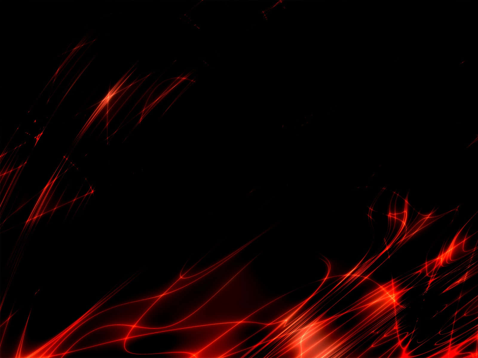 Dark Theme 桌布 壁紙 — 充滿活力的紅色發光分形線條在深邃的黑色虛空中劃過，形成動態的數位抽象構圖。