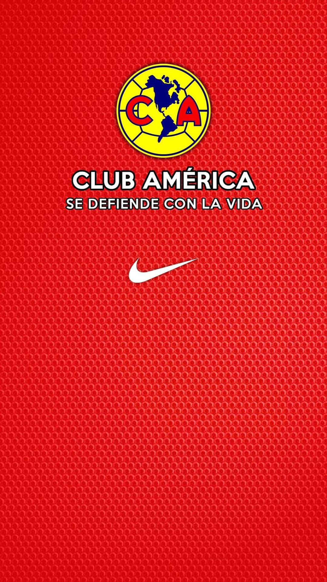 Club America 桌布 壁紙 — 充滿活力的紅色紋理壁紙，印有Club América標誌和Nike勾號，配以粗體白色文字。