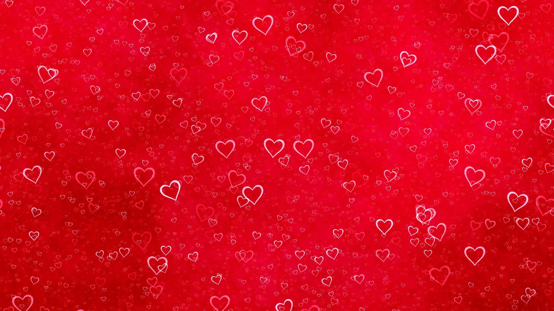 1920x1080 Red 桌布 壁紙 — 充滿活力的紅色紋理背景，點綴著散落的白色輪廓心形，大小各異。
