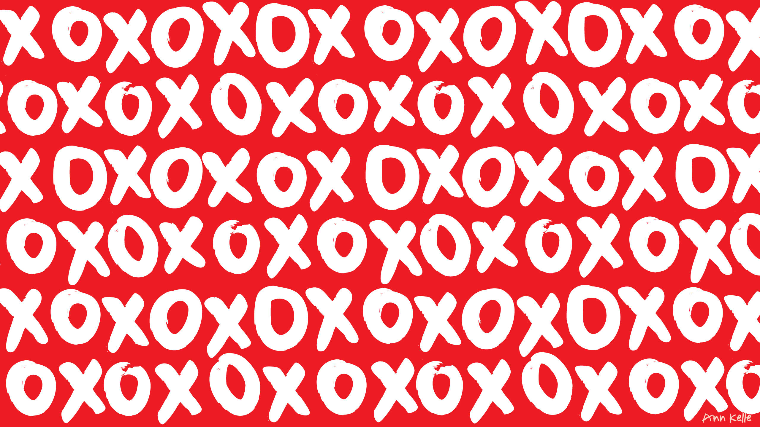 Valentines 桌布 壁紙 — 充滿活力的紅色背景，上面有重複的白色筆觸風格 XO 圖案，形成大膽的節奏網格。