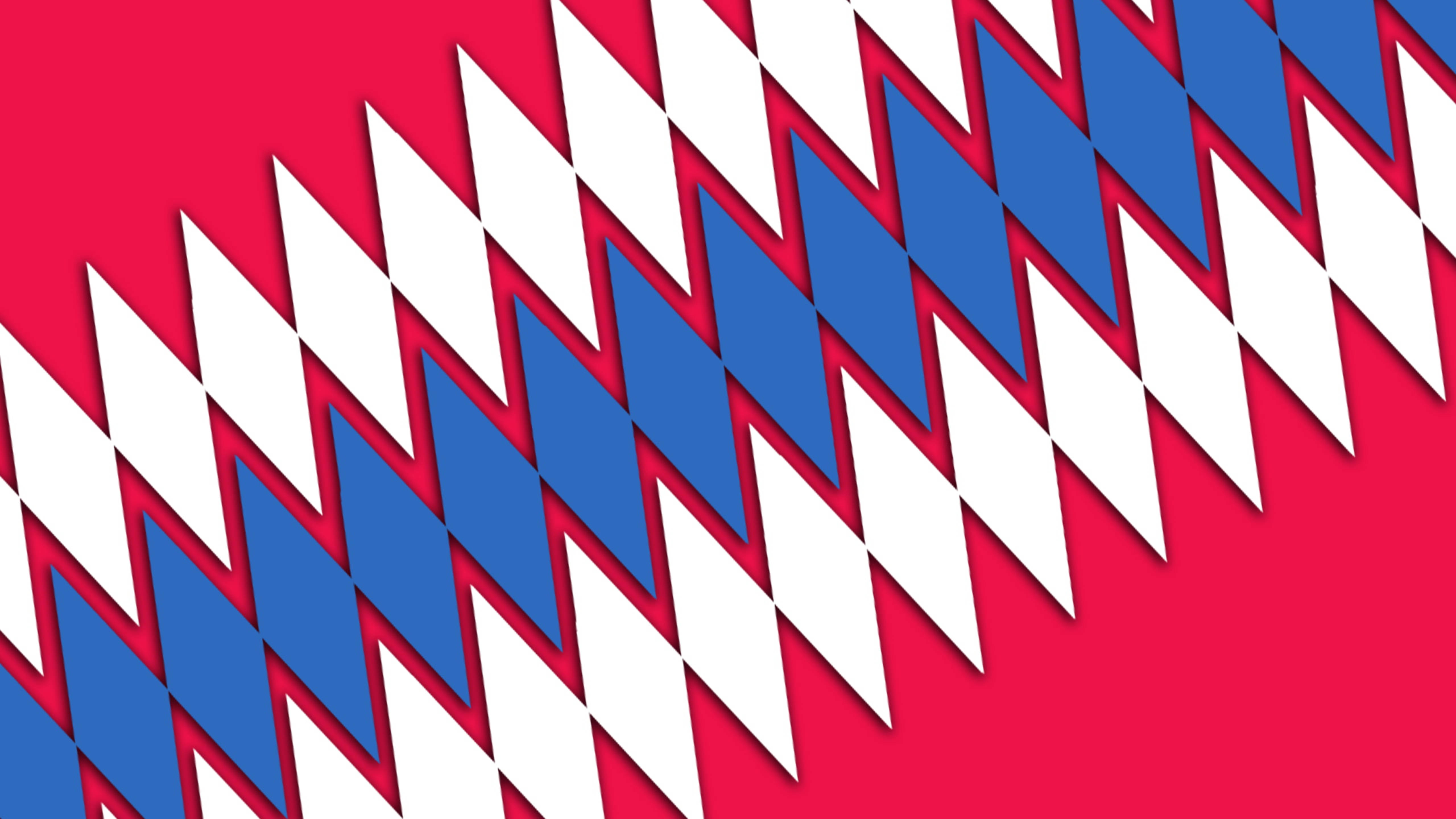 Bayern 桌布 壁紙 — 充滿活力的紅色背景，帶有藍色和白色鑽石的粗體對角線條紋，營造出動態的幾何圖案。