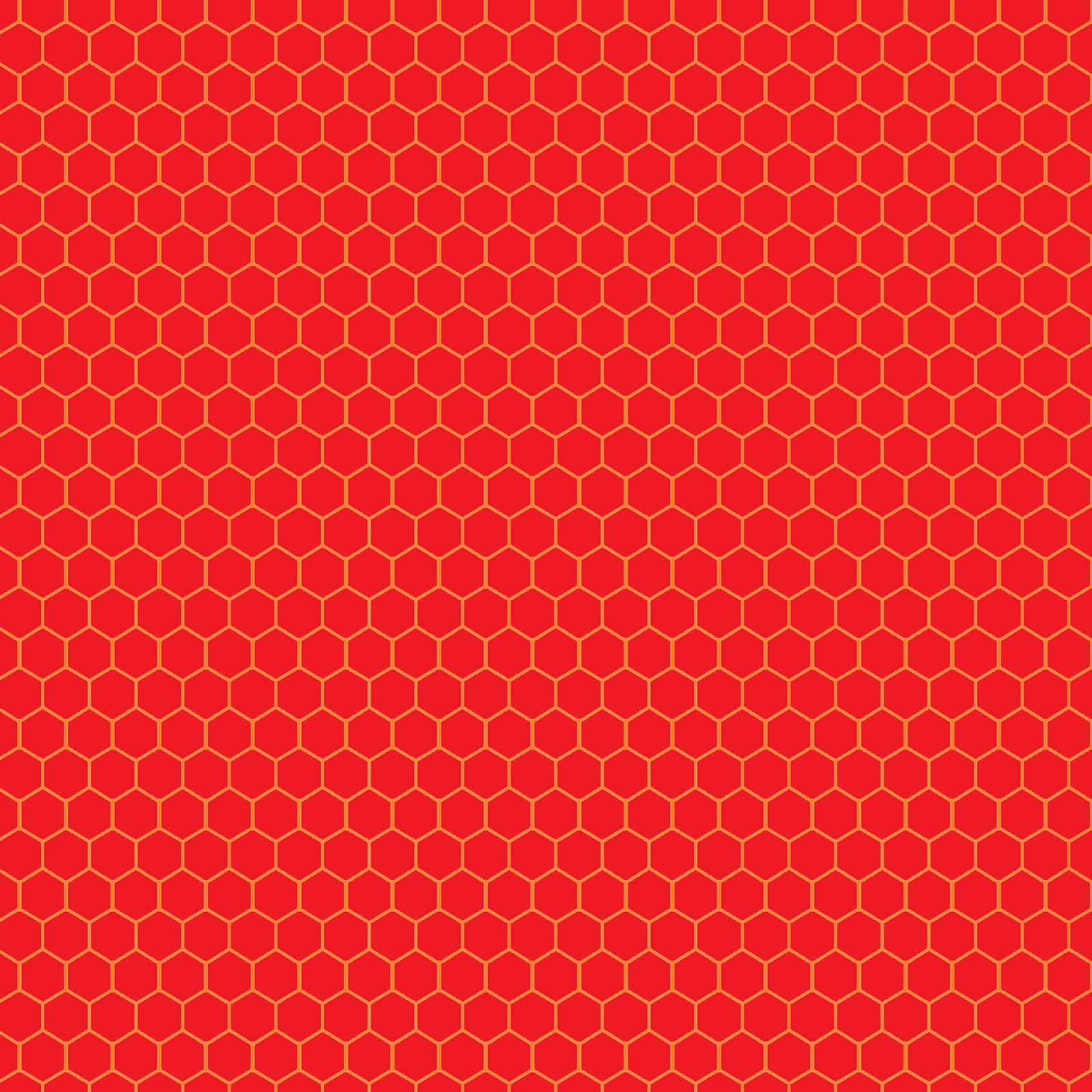 六邊形 桌布 壁紙 — 充滿活力的紅色背景，帶有重複的金色六邊形網格圖案。