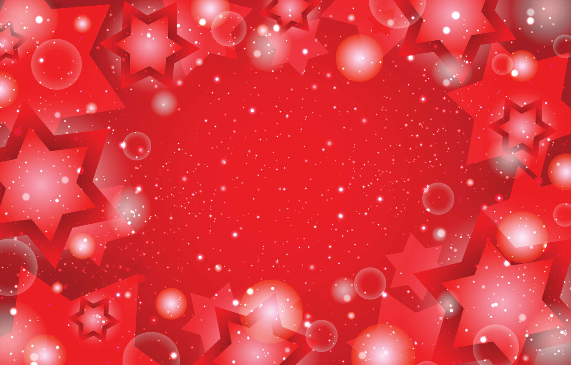 Red Star 桌布 壁紙 — 充滿活力的紅色背景，由發光的星形和柔軟的氣泡以及閃爍的粒子構成。