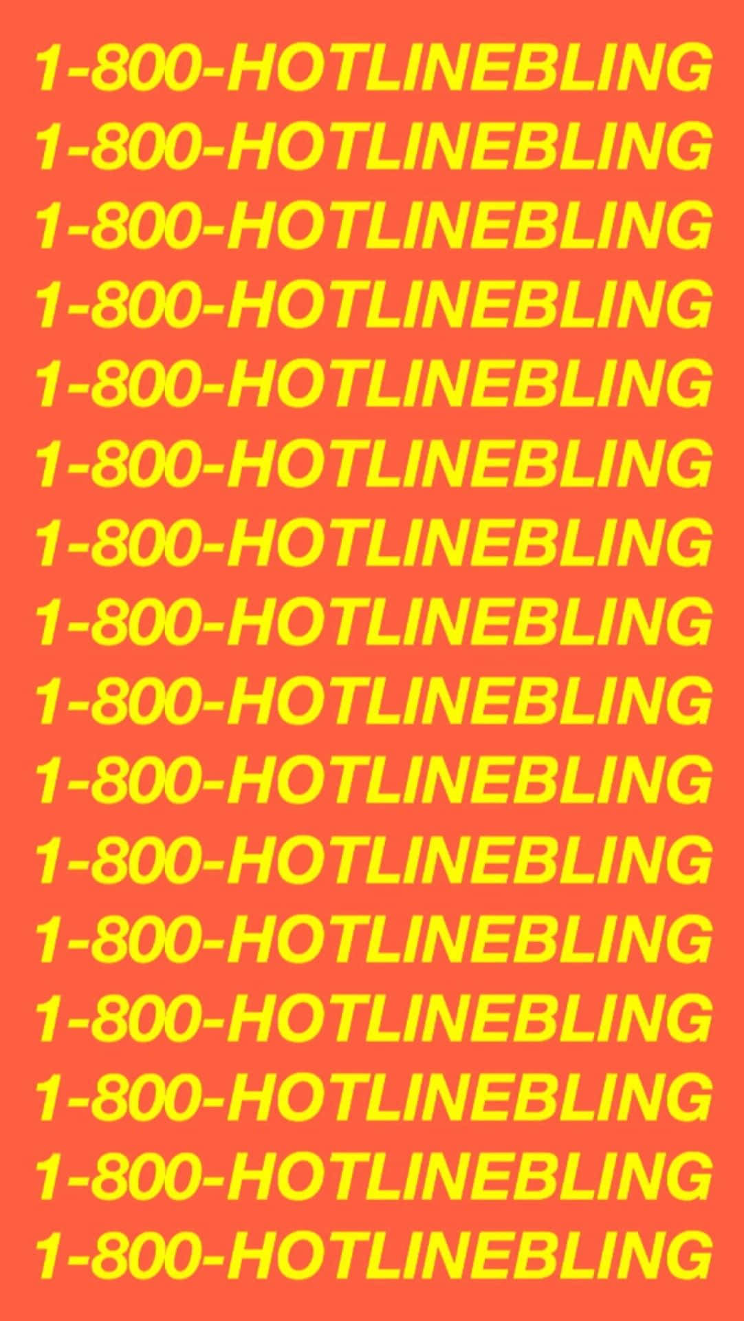 橘色美學 桌布 壁紙 — 充滿活力的紅色背景，重複填充黃色 1-800-HOTLINEBLING 文字，使用粗體無襯線字體。