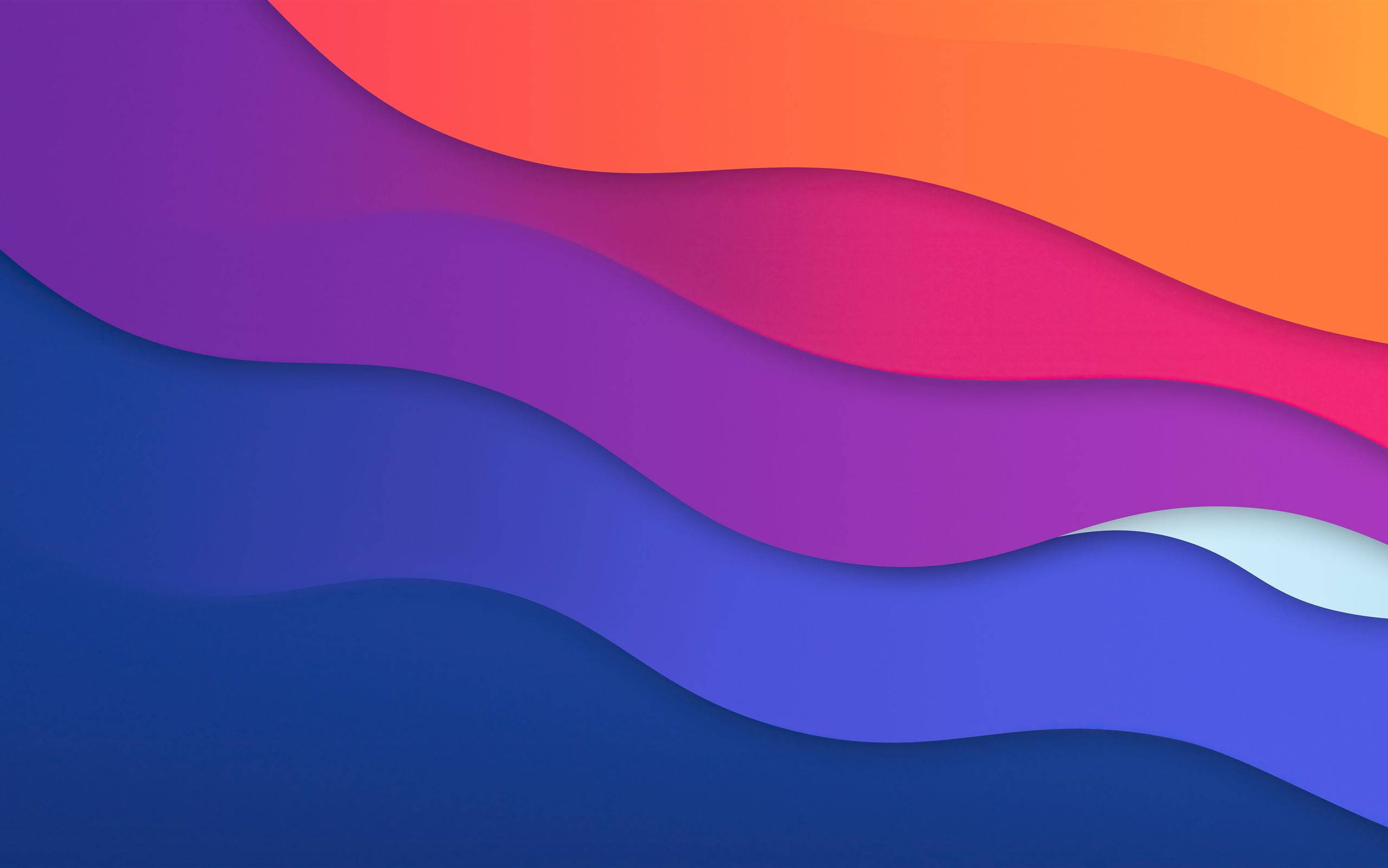 macbook pro 桌布 壁紙 — 充滿活力的紫色、橙色和藍色抽象波浪，在畫布上順暢流動，帶有柔和漸變和層次深度。