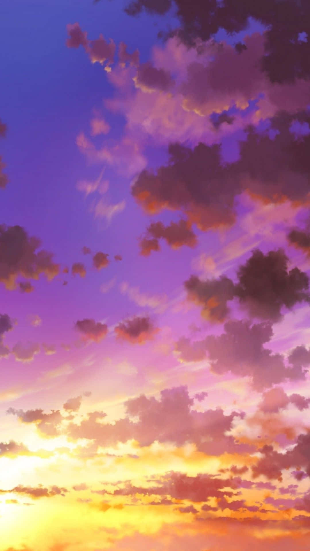 Clouds Aesthetics 桌布 壁紙 — 充滿活力的紫色、粉紅色和橙色雲彩劃過暮色天空，散發著夕陽的溫暖光芒。