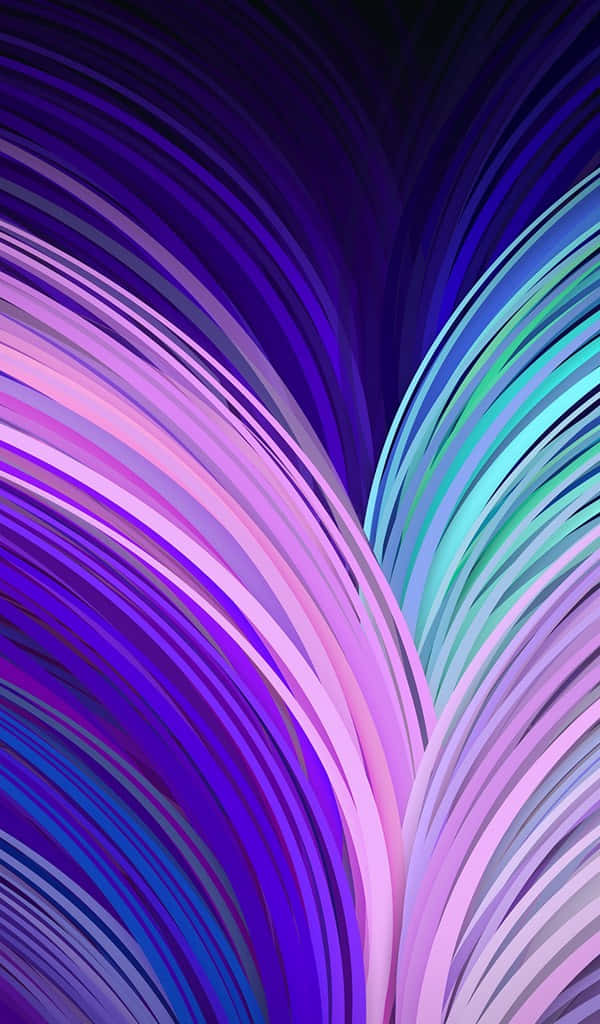 600x1024 桌布 壁紙 — 充滿活力的紫色、粉紅色和藍綠色漩渦絲帶在深色背景上動態流動。
