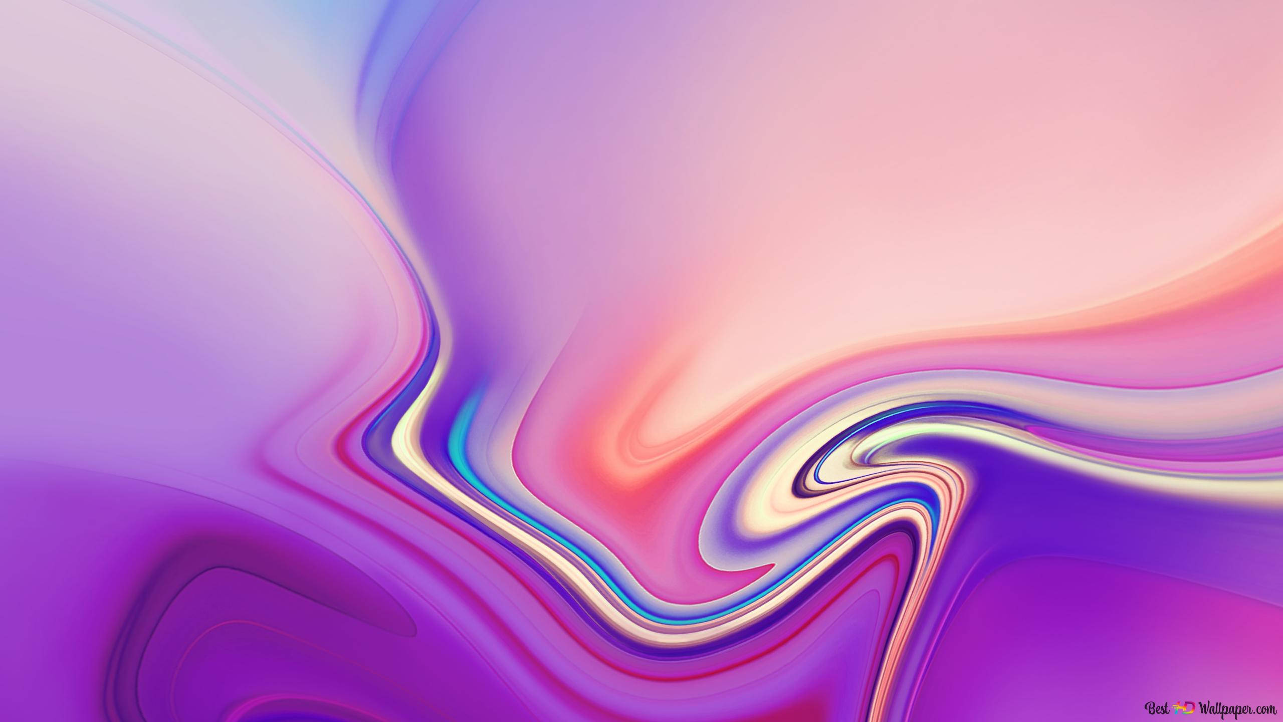 Pastel Abstract 桌布 壁紙 — 充滿活力的紫色、粉紅色和藍色漩渦液體色彩，以流暢的有機曲線在畫布上流動。