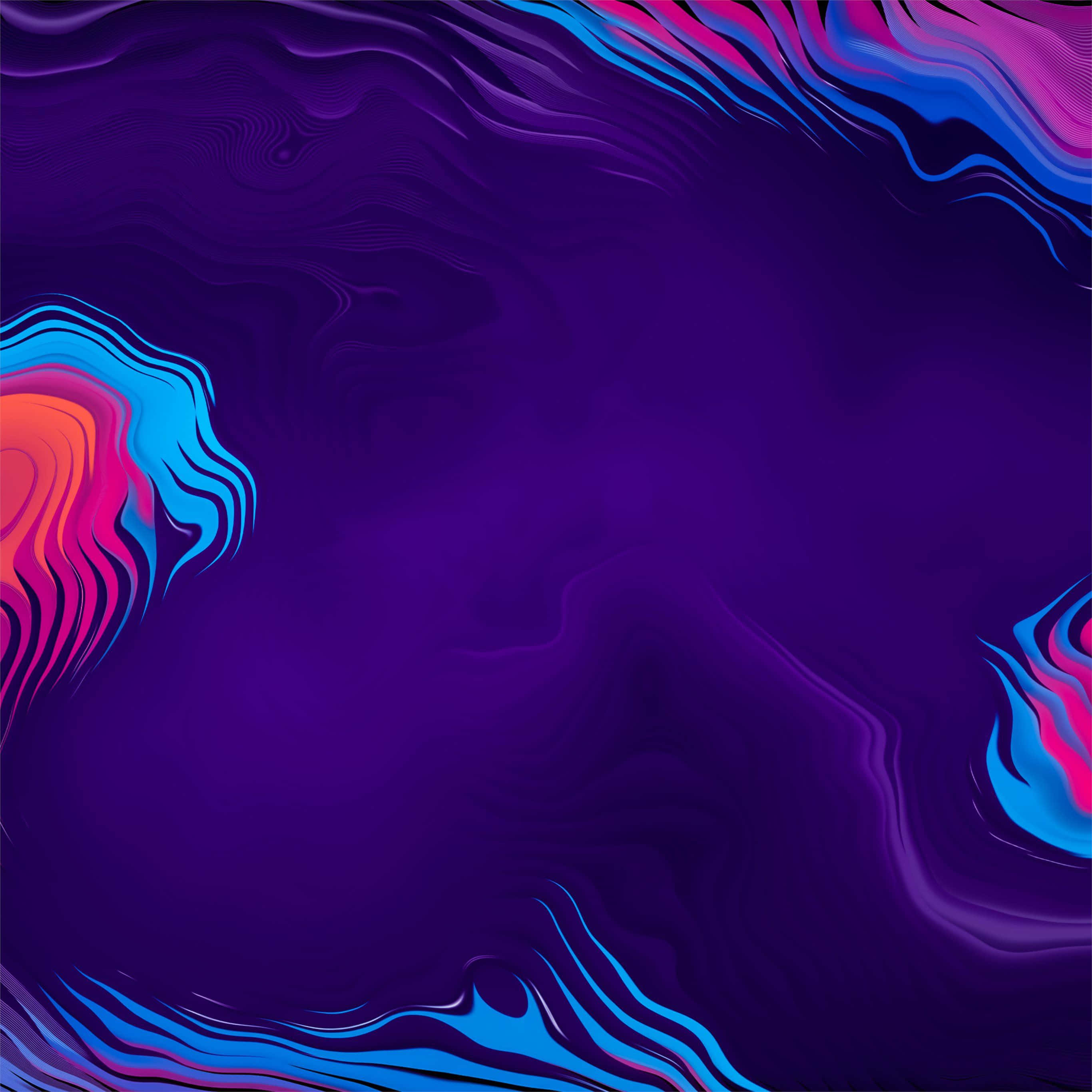 Colorful Abstract Art 桌布 壁紙 — 充滿活力的紫色、藍色和粉紅色數位波浪在深紫色畫布上動態旋轉。