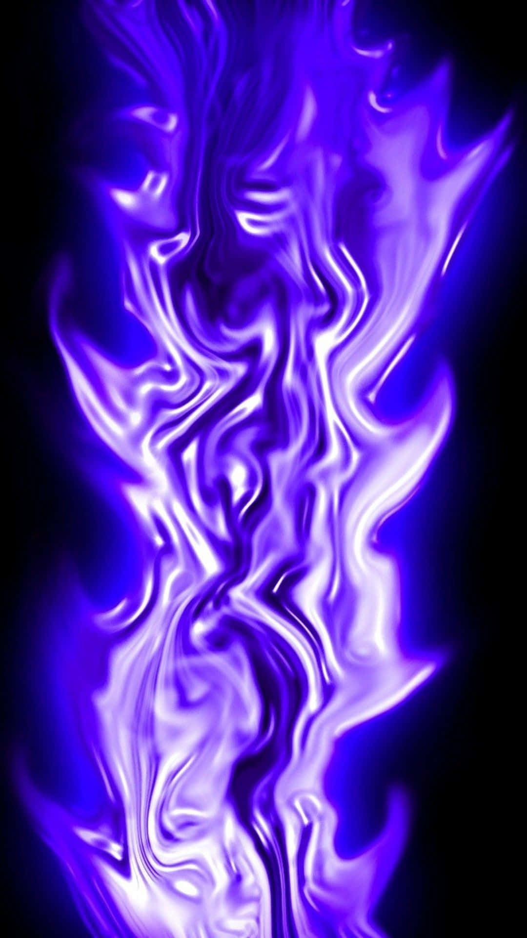 Purple Fire 桌布 壁紙 — 充滿活力的紫色和白色數位火焰在黑色背景上扭動和湧動，形成動態的抽象圖案。