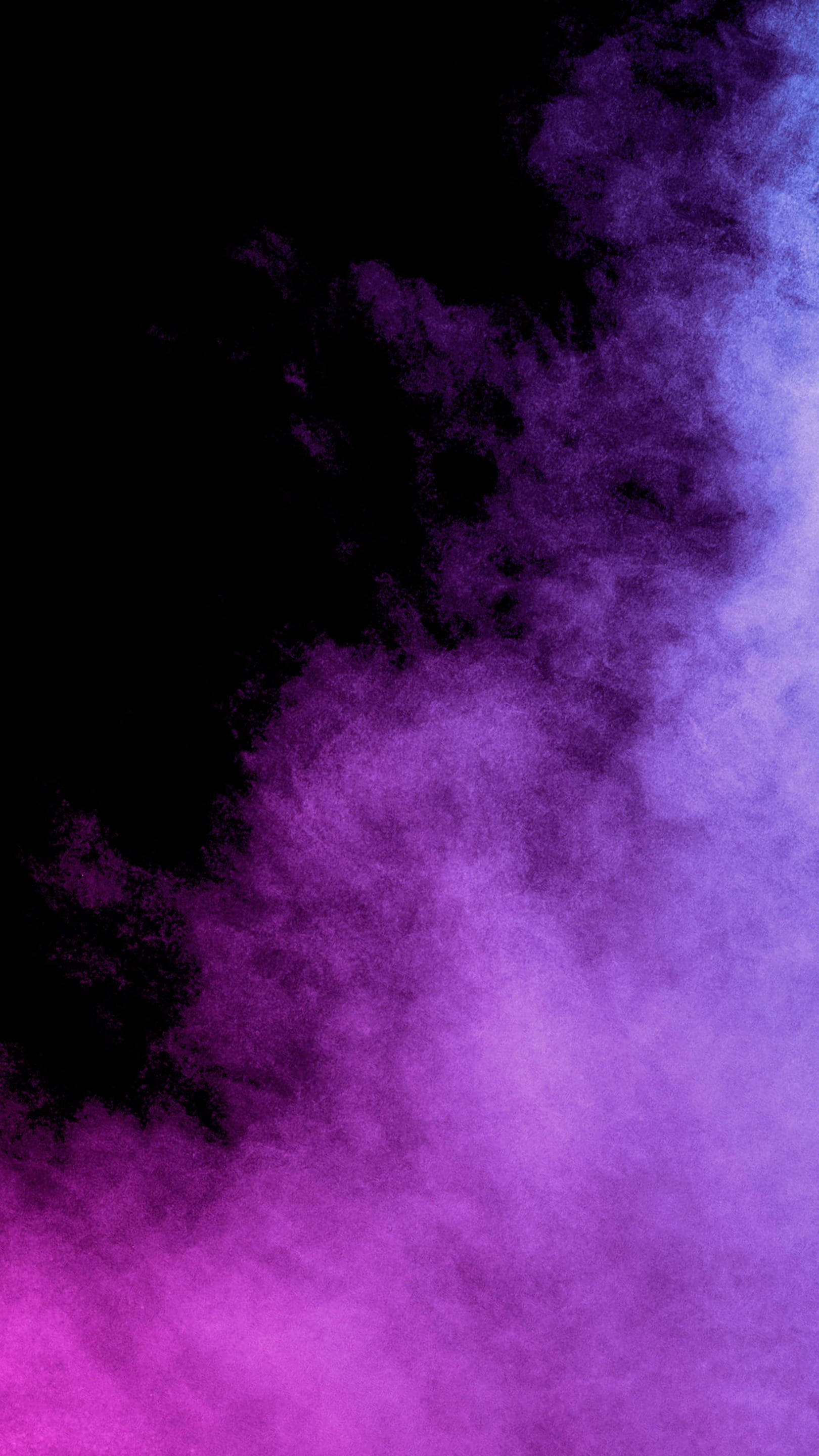 Black And Purple Phone 桌布 壁紙 — 充滿活力的紫色和粉紅色粉末雲在純黑色背景上旋轉，形成動態抽象爆發。