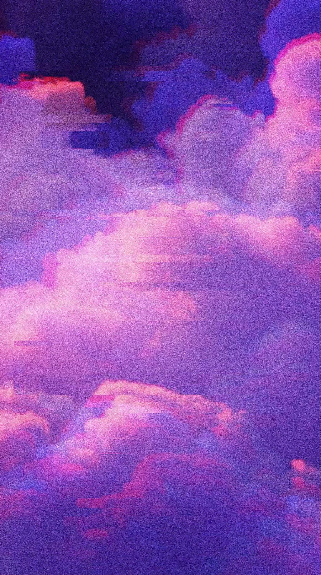Purple And Pink 桌布 壁紙 — 充滿活力的紫色和粉紅色雲朵飄過帶有像素化扭曲效果的故障數位天空。