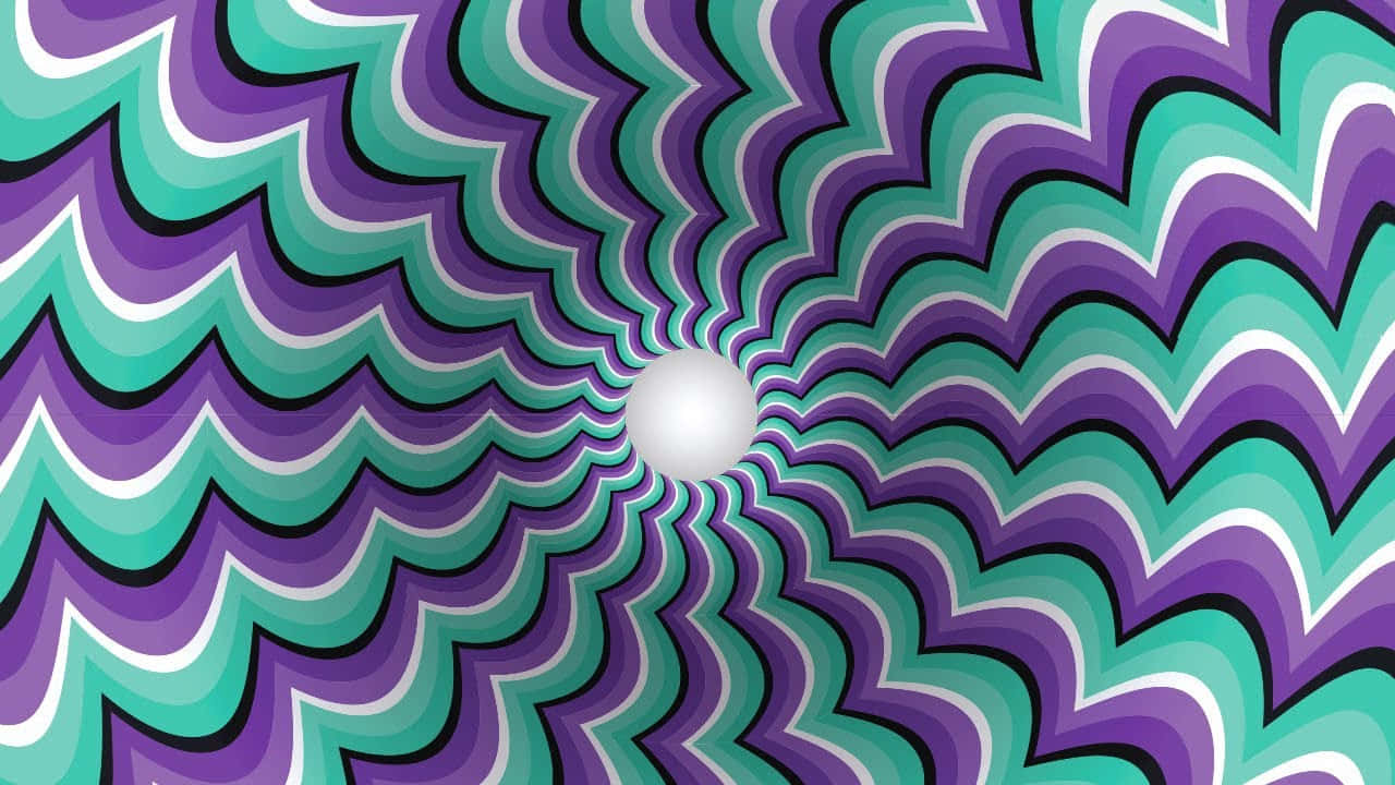 Circle 桌布 壁紙 — 充滿活力的紫色和藍綠色鋸齒波匯聚成明亮的白色中心，營造出催眠般的視錯覺。