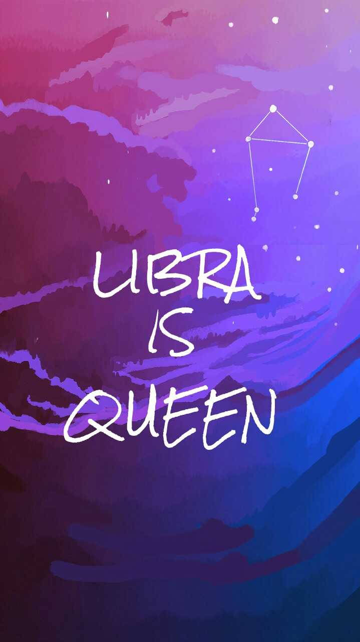 星座 桌布 壁紙 — 充滿活力的紫色和藍色宇宙天空，白色文字寫著「UBRA IS QUEEN」和星座輪廓。