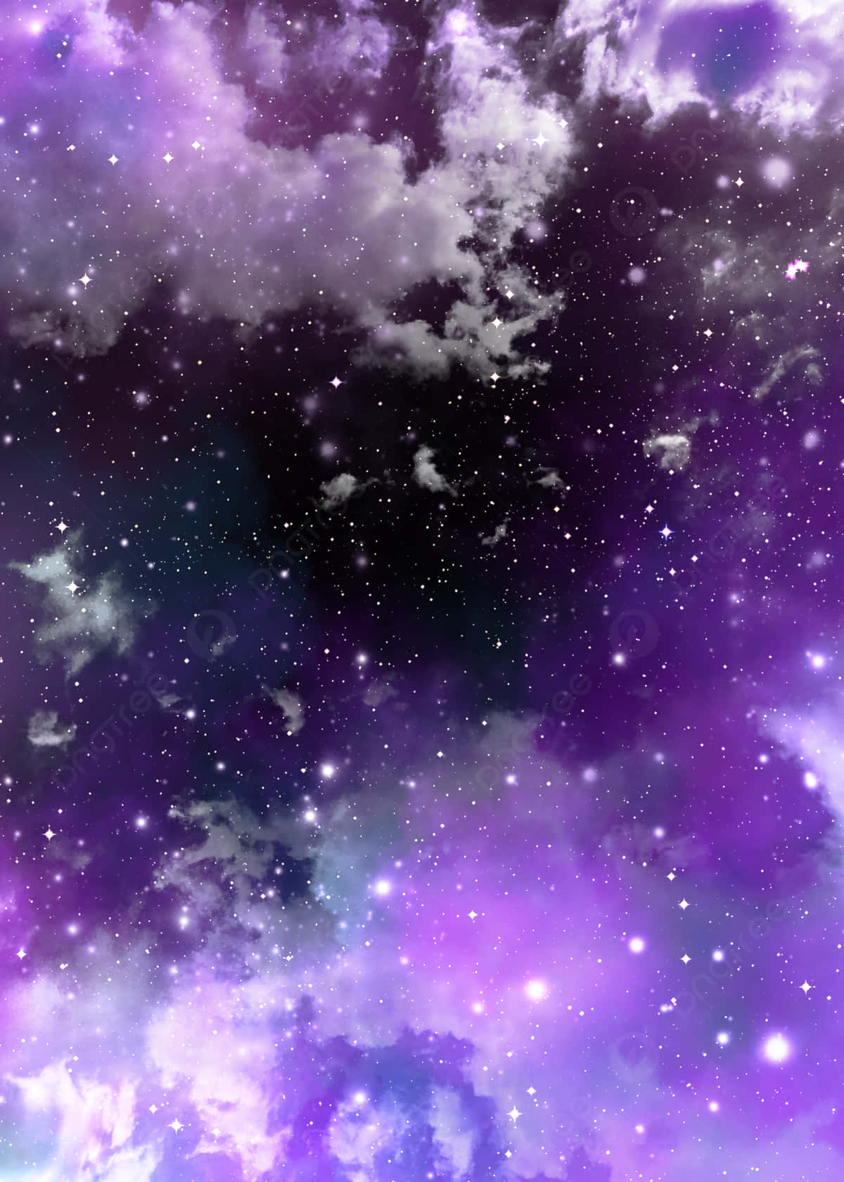 Black Clouds 桌布 壁紙 — 充滿活力的紫色和藍色宇宙雲層在深邃的太空背景下與閃爍的星星一起旋轉。