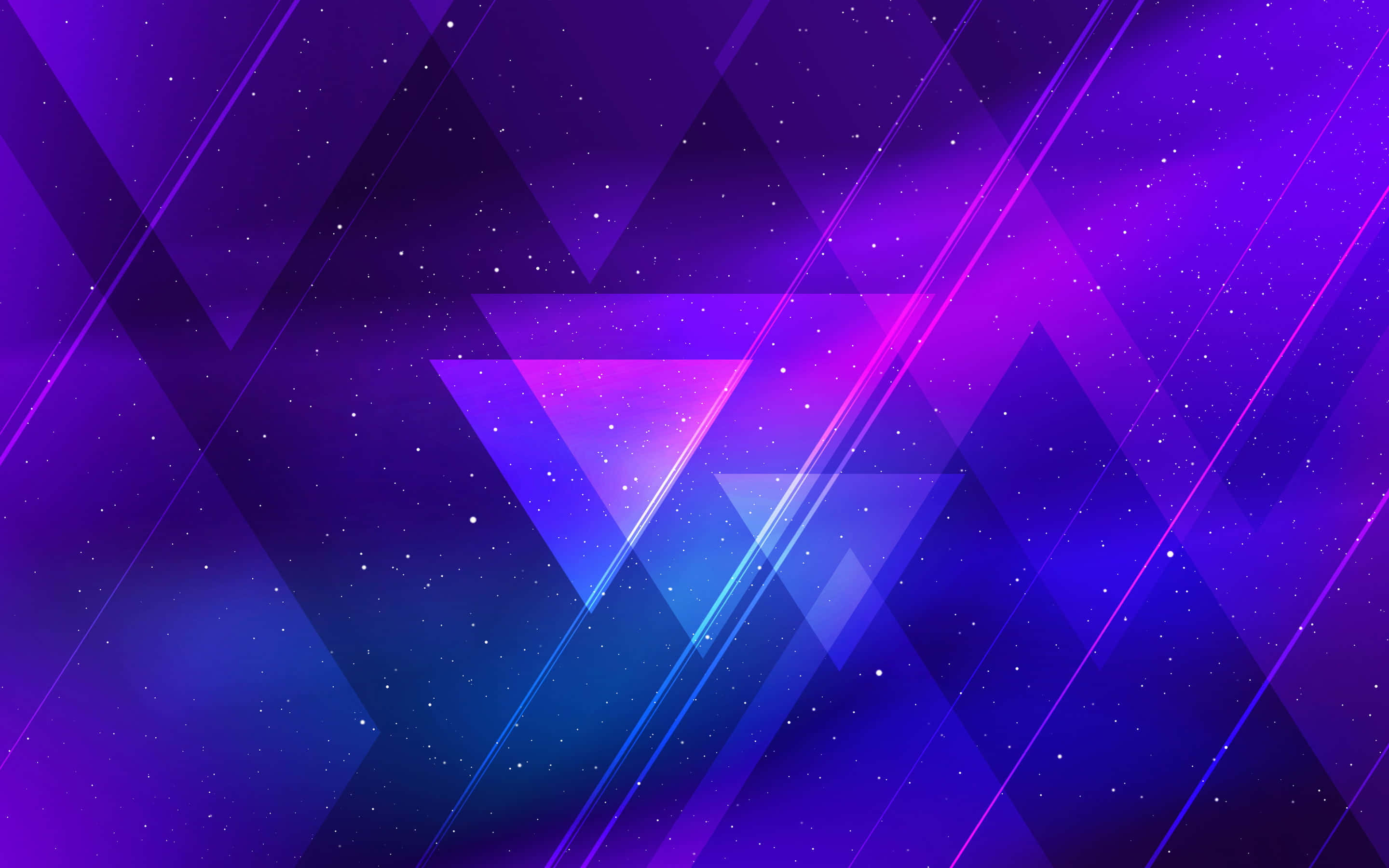 Purple Neon 桌布 壁紙 — 充滿活力的紫色和藍色幾何三角形在星空宇宙背景下發出霓虹光芒。