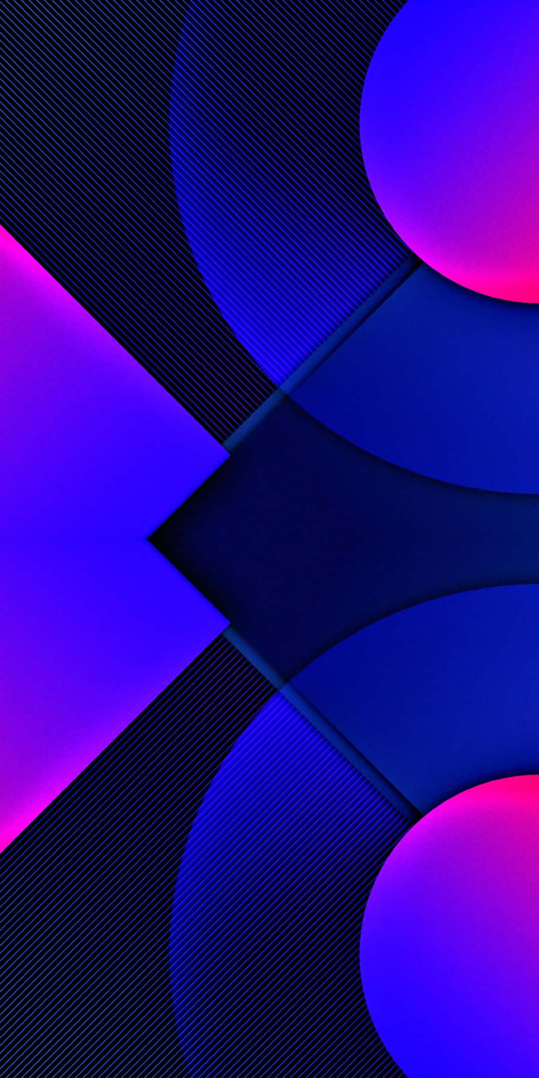 Pixel 3 Material 桌布 壁紙 — 充滿活力的紫色和藍色幾何形狀，帶有漸變光暈，漂浮在深色紋理背景上。