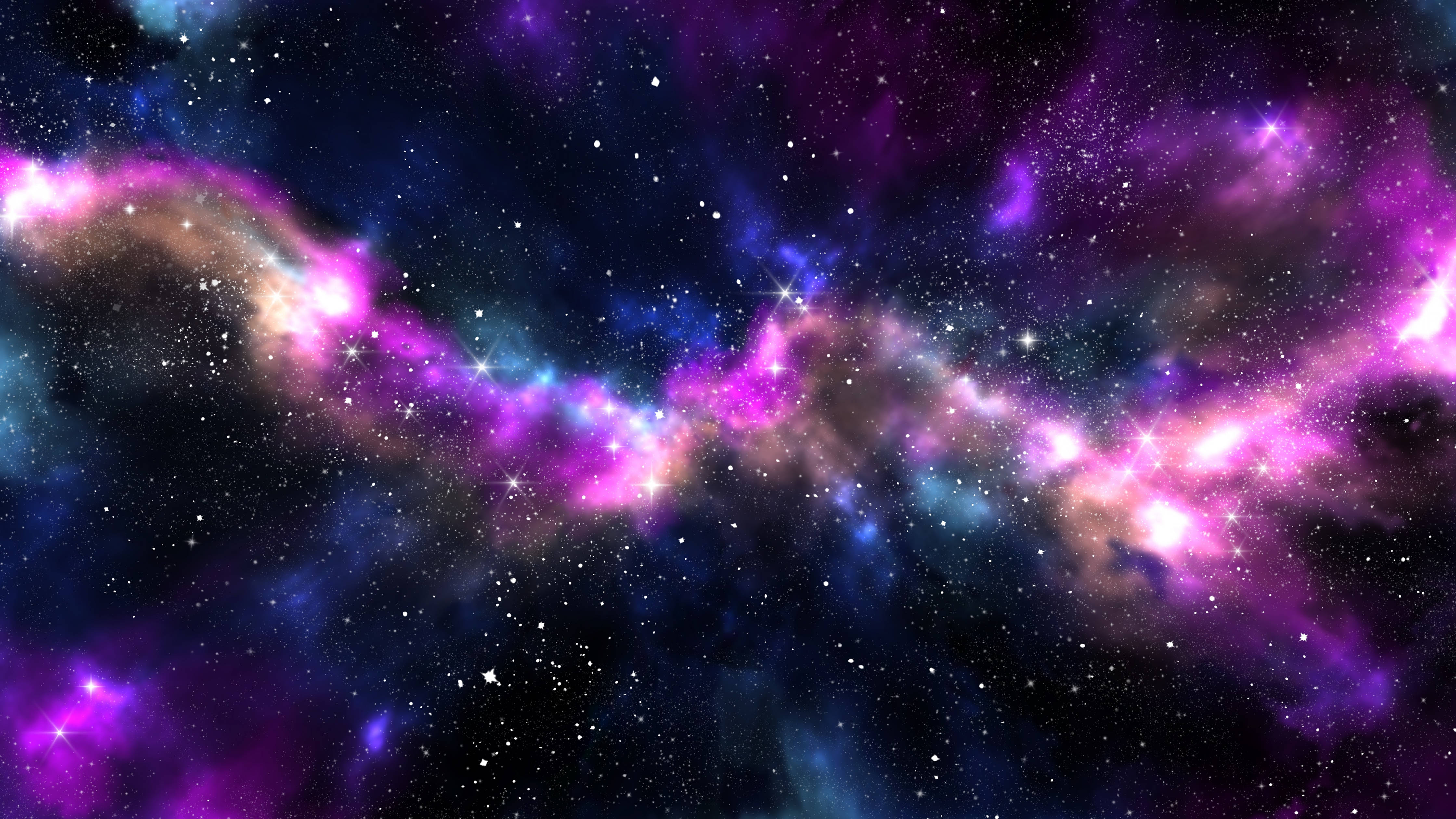 Colorful Galaxy 桌布 壁紙 — 充滿活力的紫色和藍色星雲在深邃的宇宙虛空中與發光的星星一起旋轉。