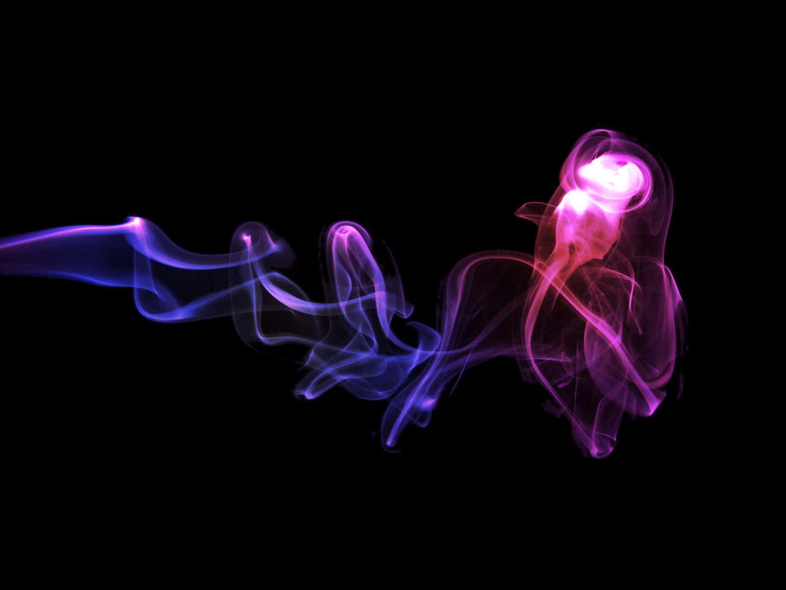 Dark Neon 桌布 壁紙 — 充滿活力的紫色和藍色煙霧在純黑色背景上優雅地旋轉，營造出空靈的抽象動感。