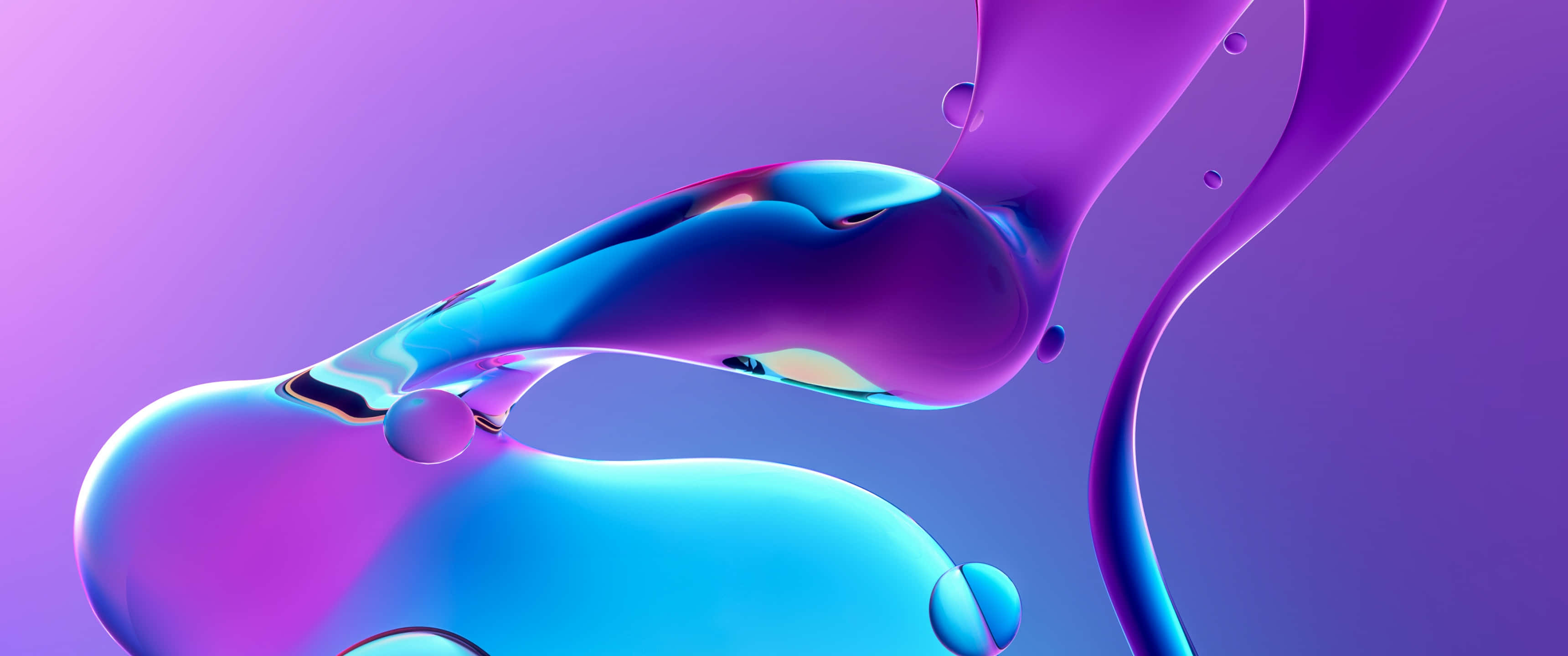 Liquid 桌布 壁紙 — 充滿活力的紫色和青色液體形態在漸變紫色背景上優雅地流動。