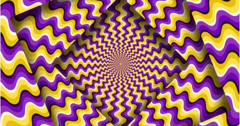 Illusion 桌布 壁紙 — 充滿活力的紫色和黃色波浪條紋創造出向內螺旋的催眠光學幻覺。